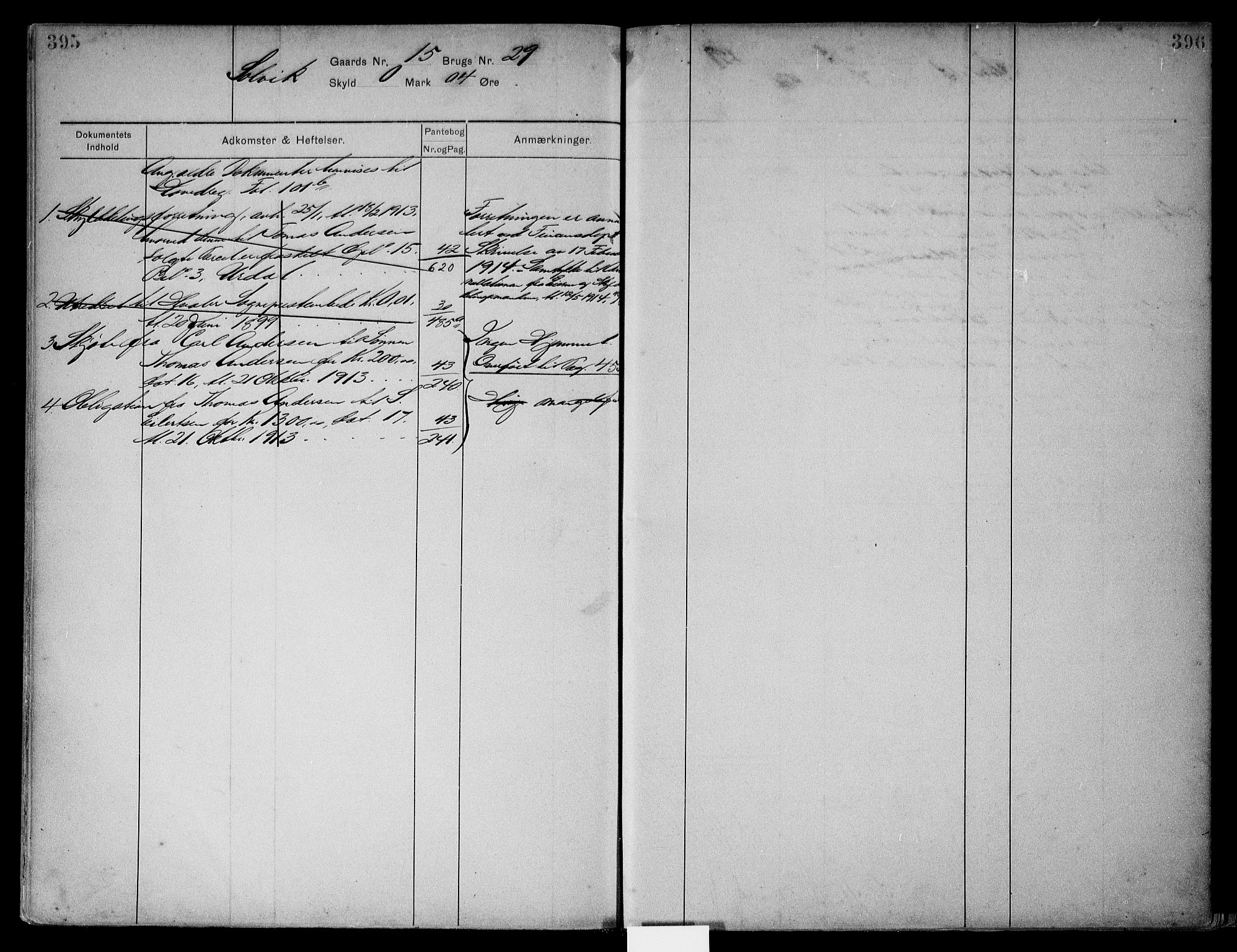 Onsøy sorenskriveri, SAO/A-10474/G/Gb/Gbc/L0002: Panteregister nr. III 2, 1905, s. 395-396