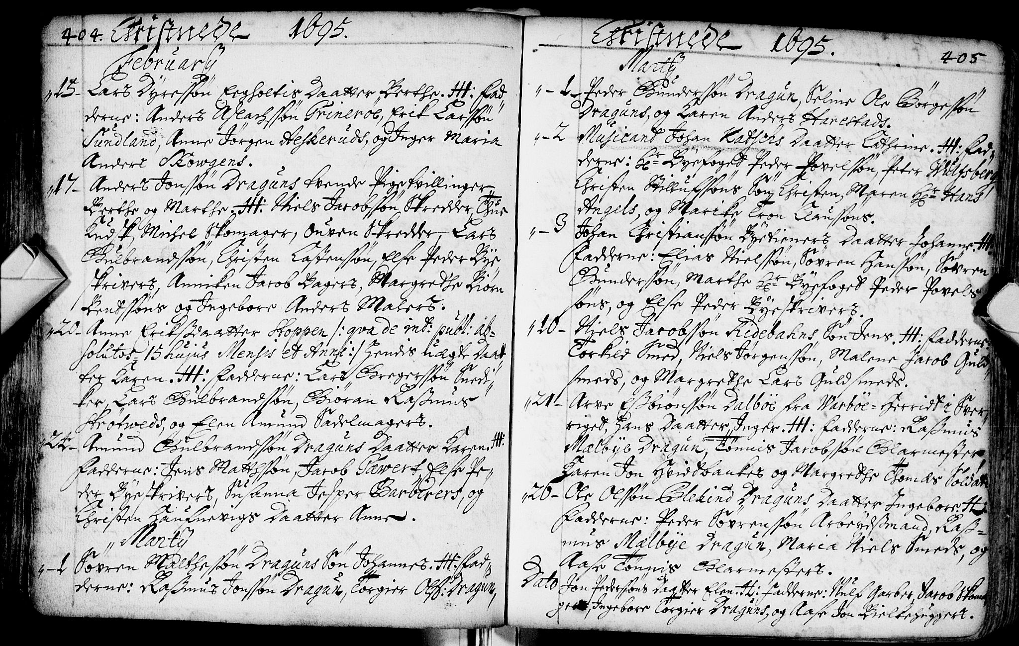 Bragernes kirkebøker, SAKO/A-6/F/Fa/L0002: Ministerialbok nr. I 2, 1680-1705, s. 404-405