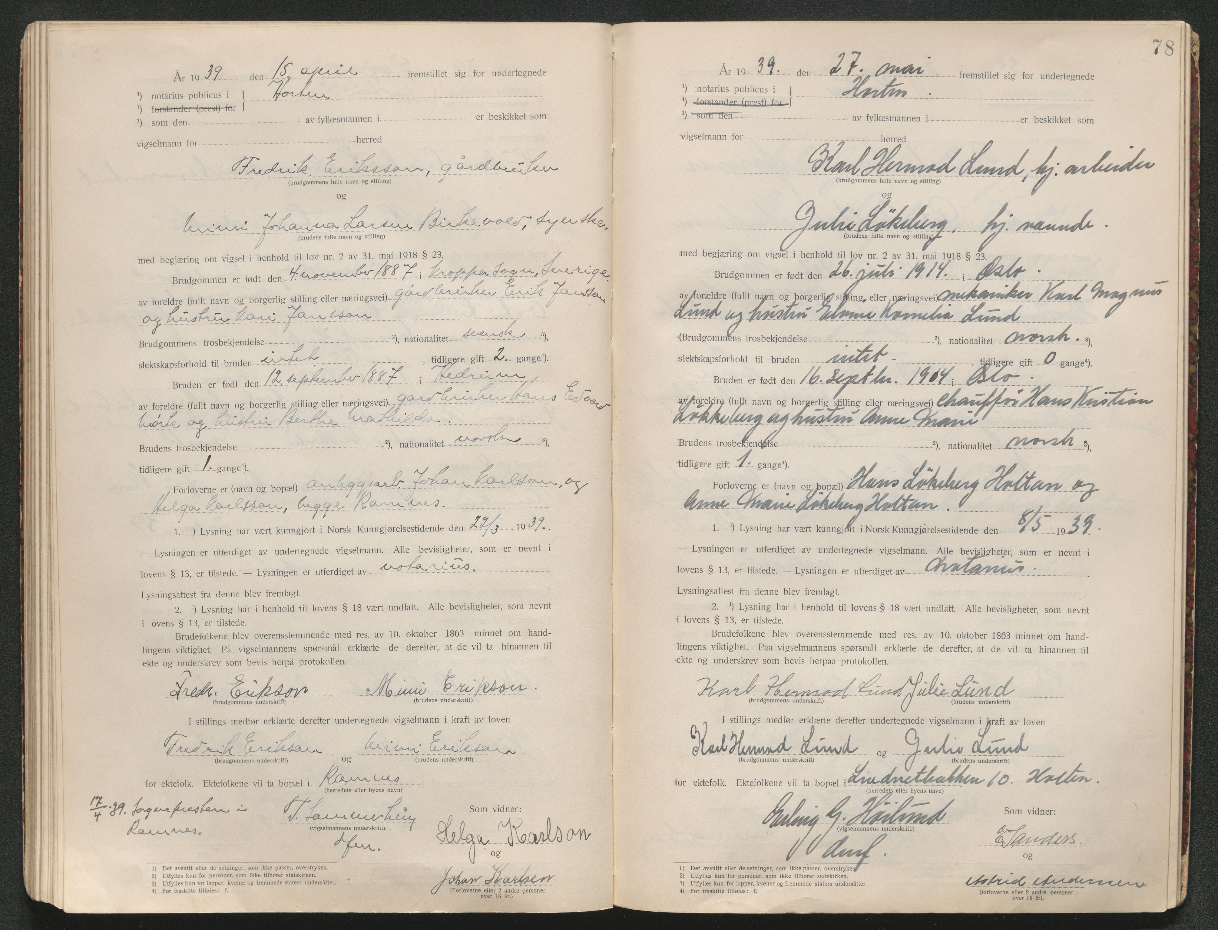Horten sorenskriveri, AV/SAKO-A-133/L/Lc/L0001: Vigselsbok, 1920-1941, s. 80