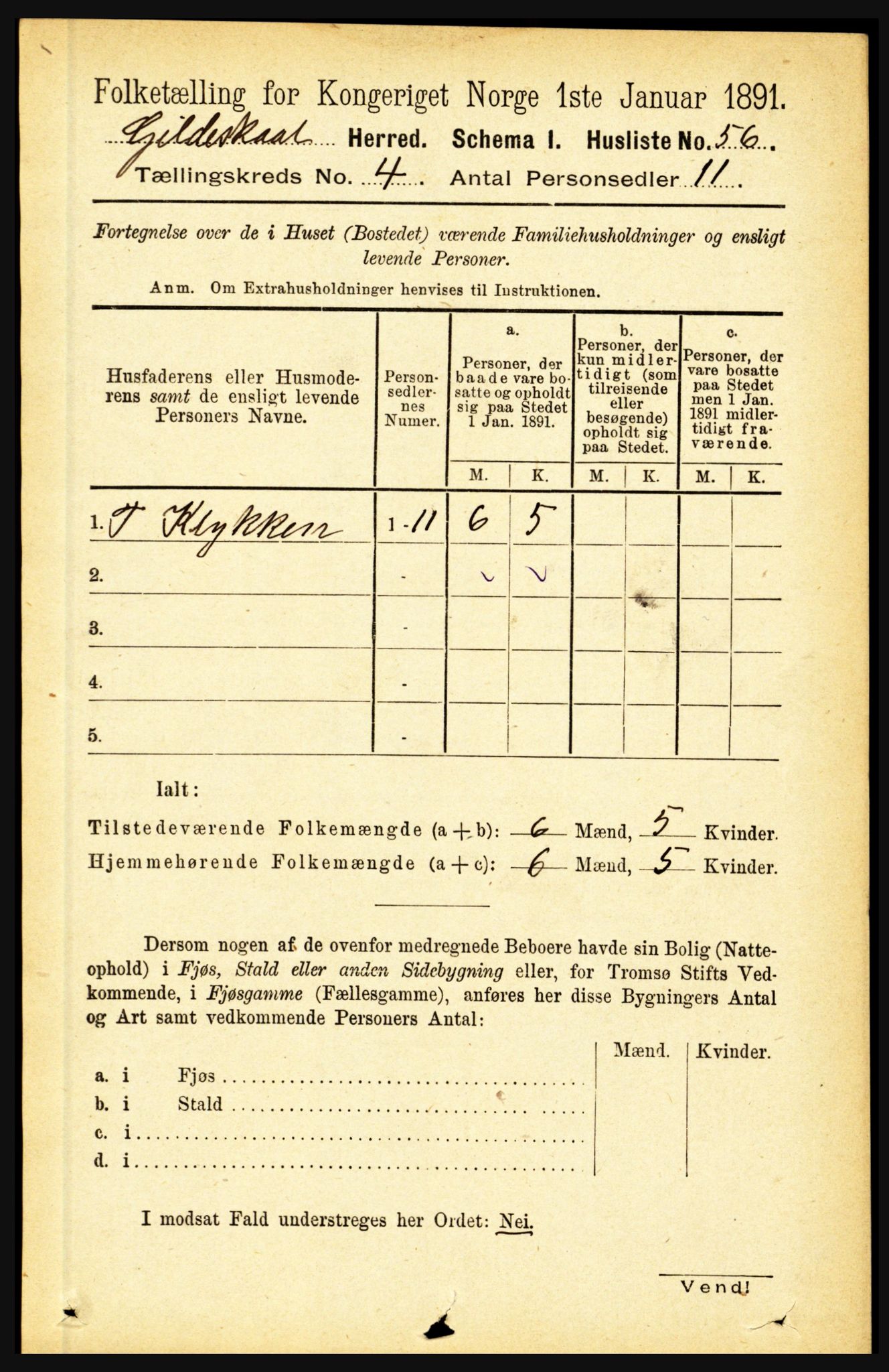 RA, Folketelling 1891 for 1838 Gildeskål herred, 1891, s. 1055