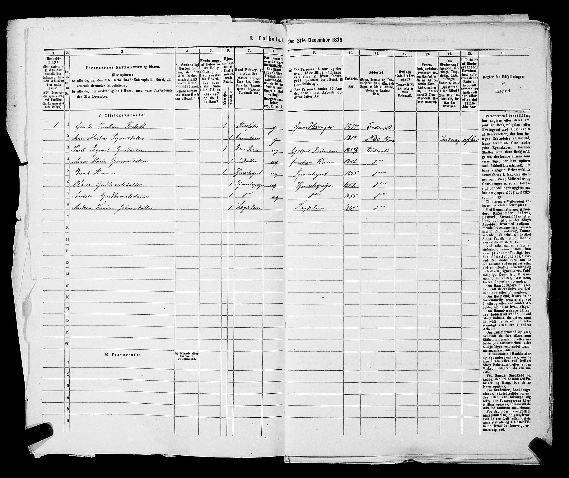 RA, Folketelling 1875 for 0237P Eidsvoll prestegjeld, 1875, s. 67