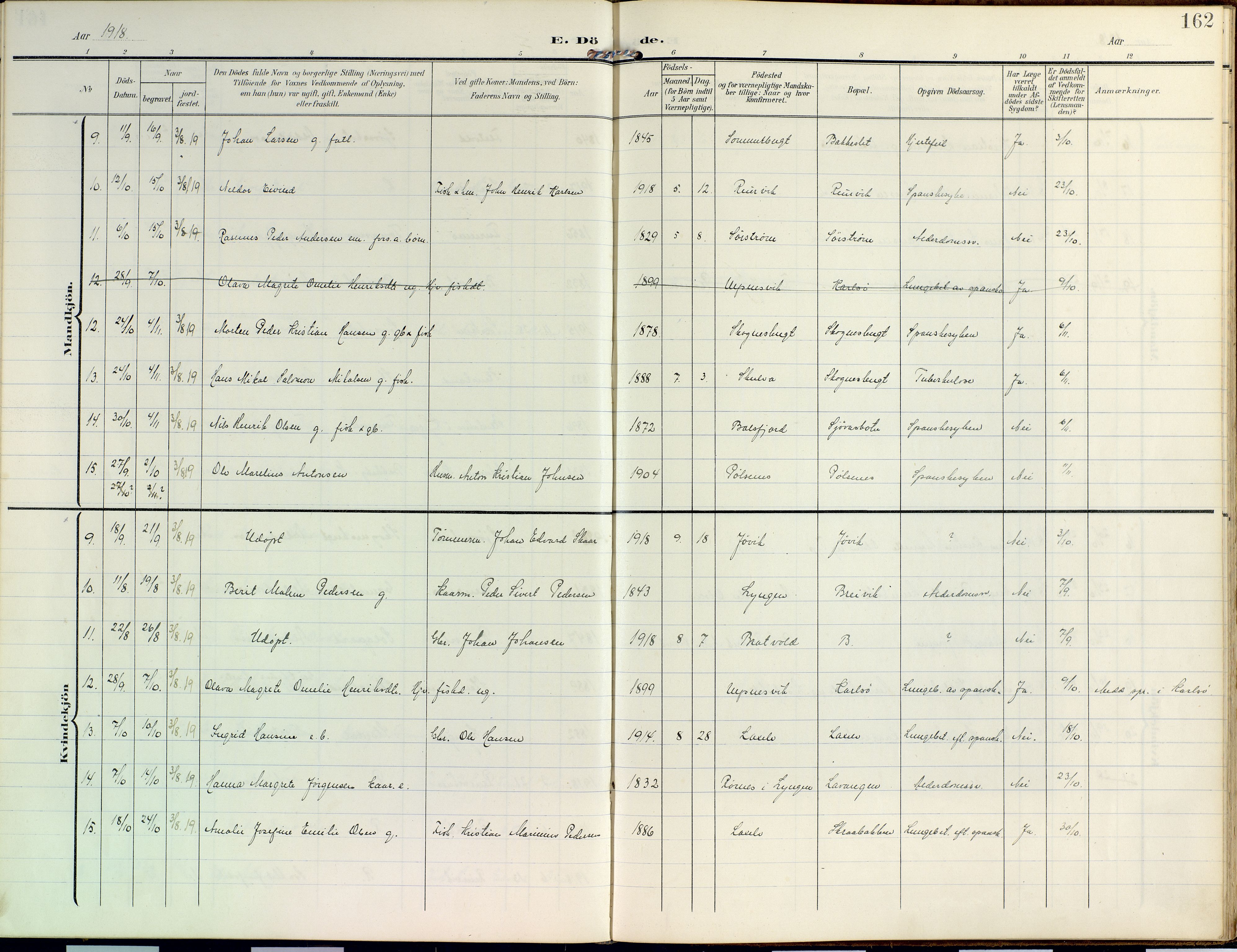 Lyngen sokneprestembete, AV/SATØ-S-1289/H/He/Hea/L0014kirke: Ministerialbok nr. 14, 1905-1920, s. 162