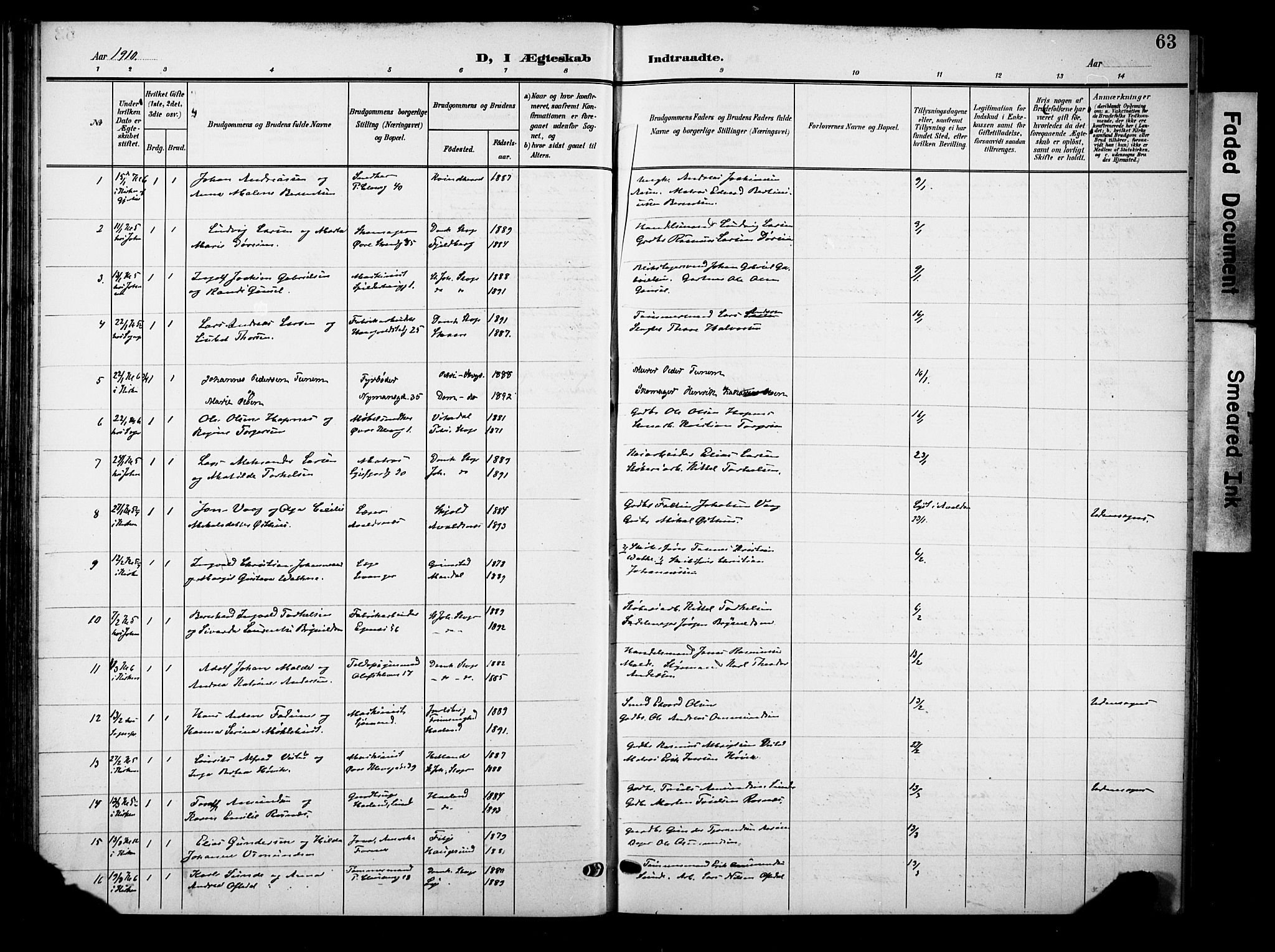 Domkirken sokneprestkontor, AV/SAST-A-101812/001/30/30BB/L0017: Klokkerbok nr. B 17, 1902-1921, s. 63