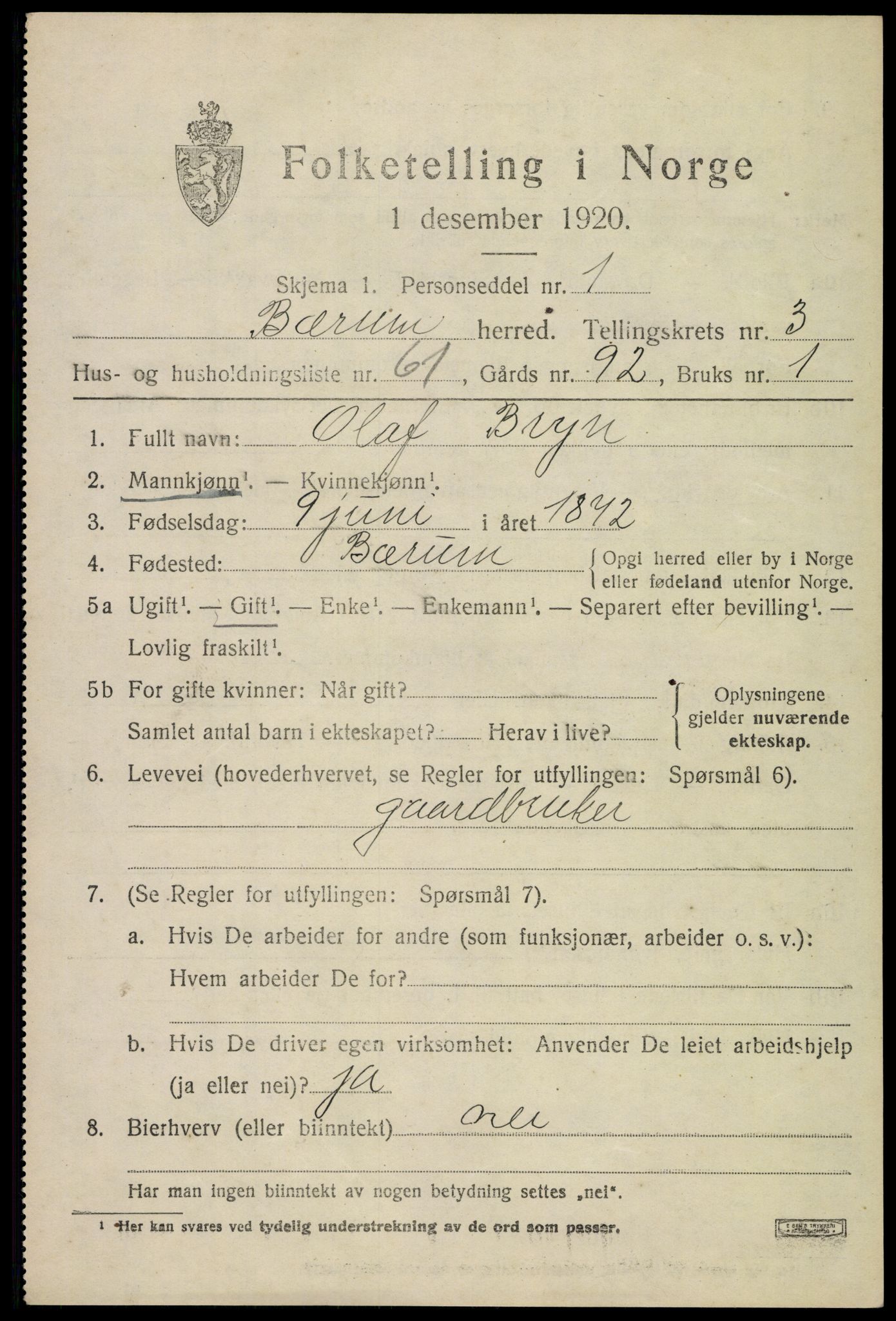 SAO, Folketelling 1920 for 0219 Bærum herred, 1920, s. 8262