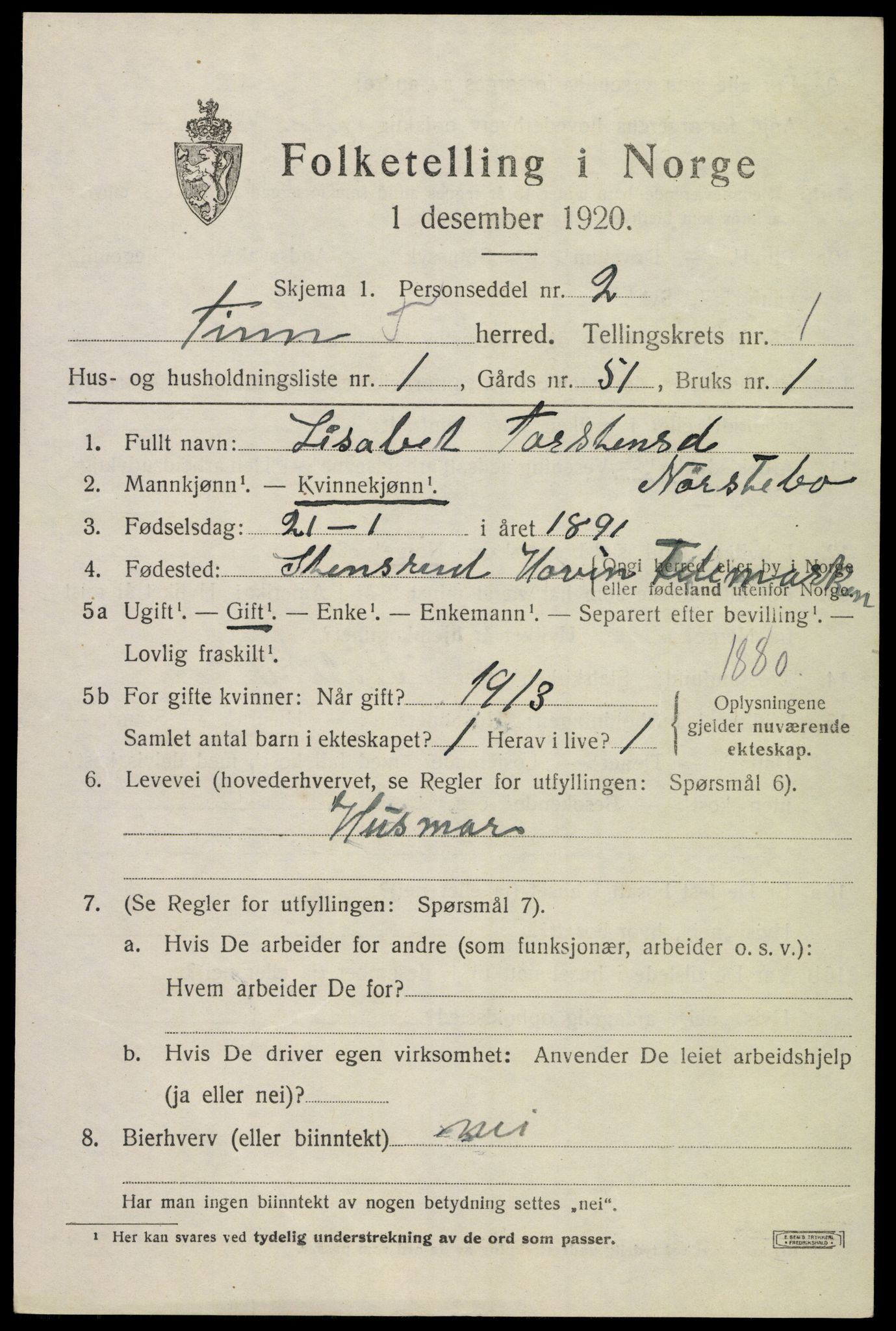 SAKO, Folketelling 1920 for 0826 Tinn herred, 1920, s. 2690