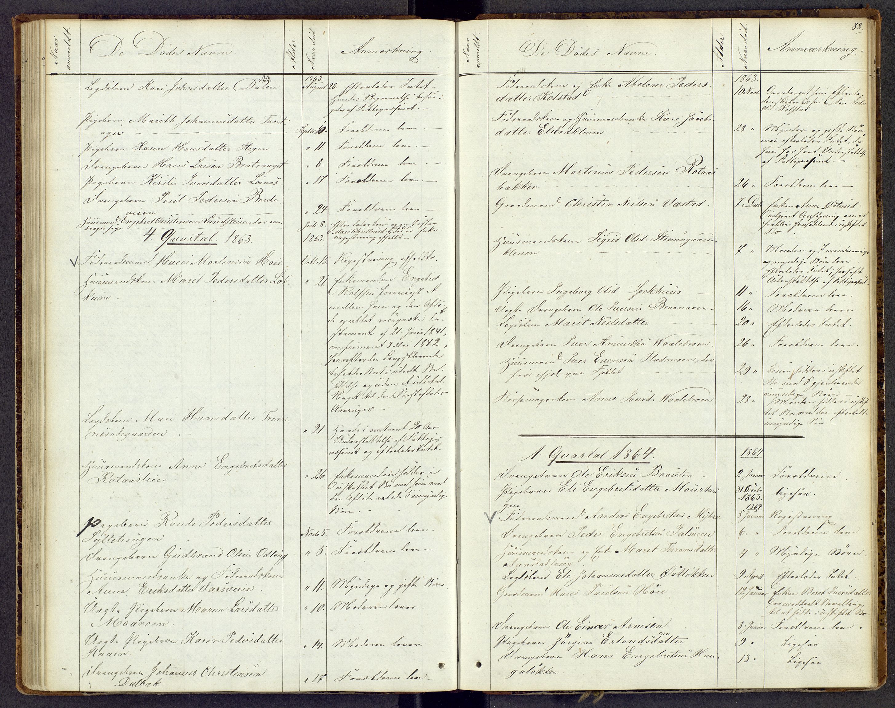 Mellom-Gudbrandsdal sorenskriveri, AV/SAH-TING-038/J/Jf/L0001: Dødsfallsprotokoll, 1863-1885, s. 88