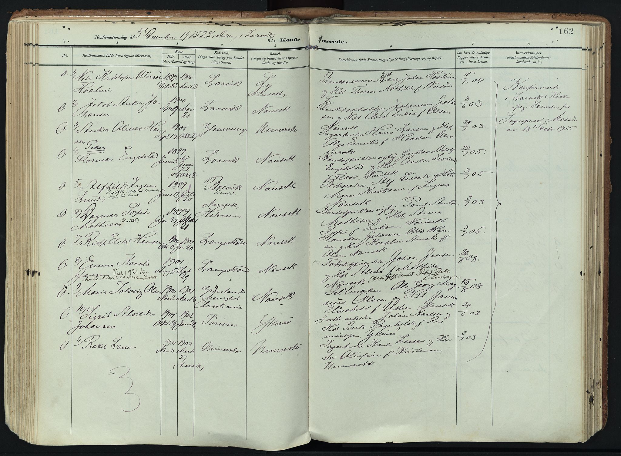 Hedrum kirkebøker, AV/SAKO-A-344/F/Fa/L0010: Ministerialbok nr. I 10, 1904-1918, s. 162