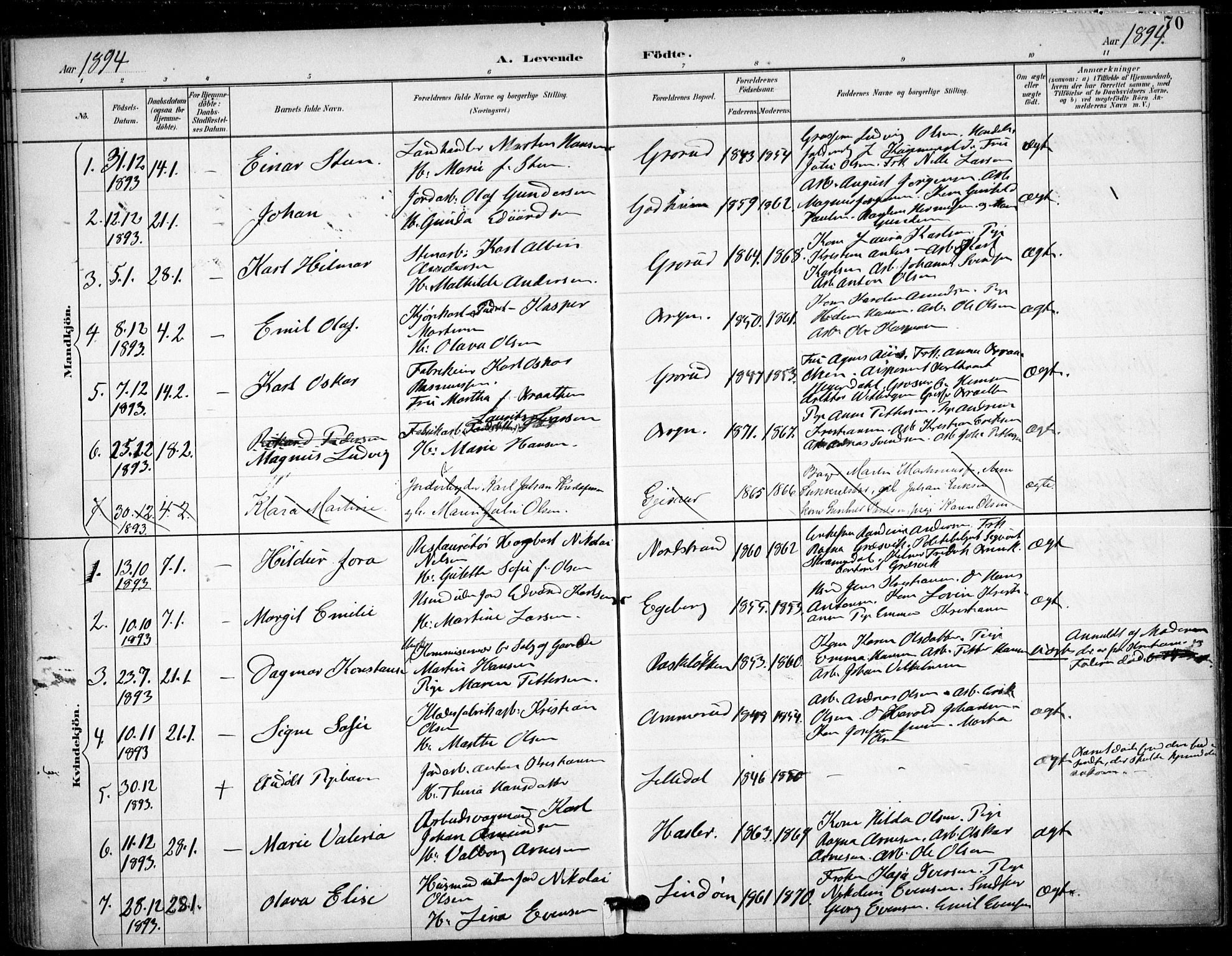 Østre Aker prestekontor Kirkebøker, AV/SAO-A-10840/F/Fa/L0009: Ministerialbok nr. I 9, 1890-1894, s. 70