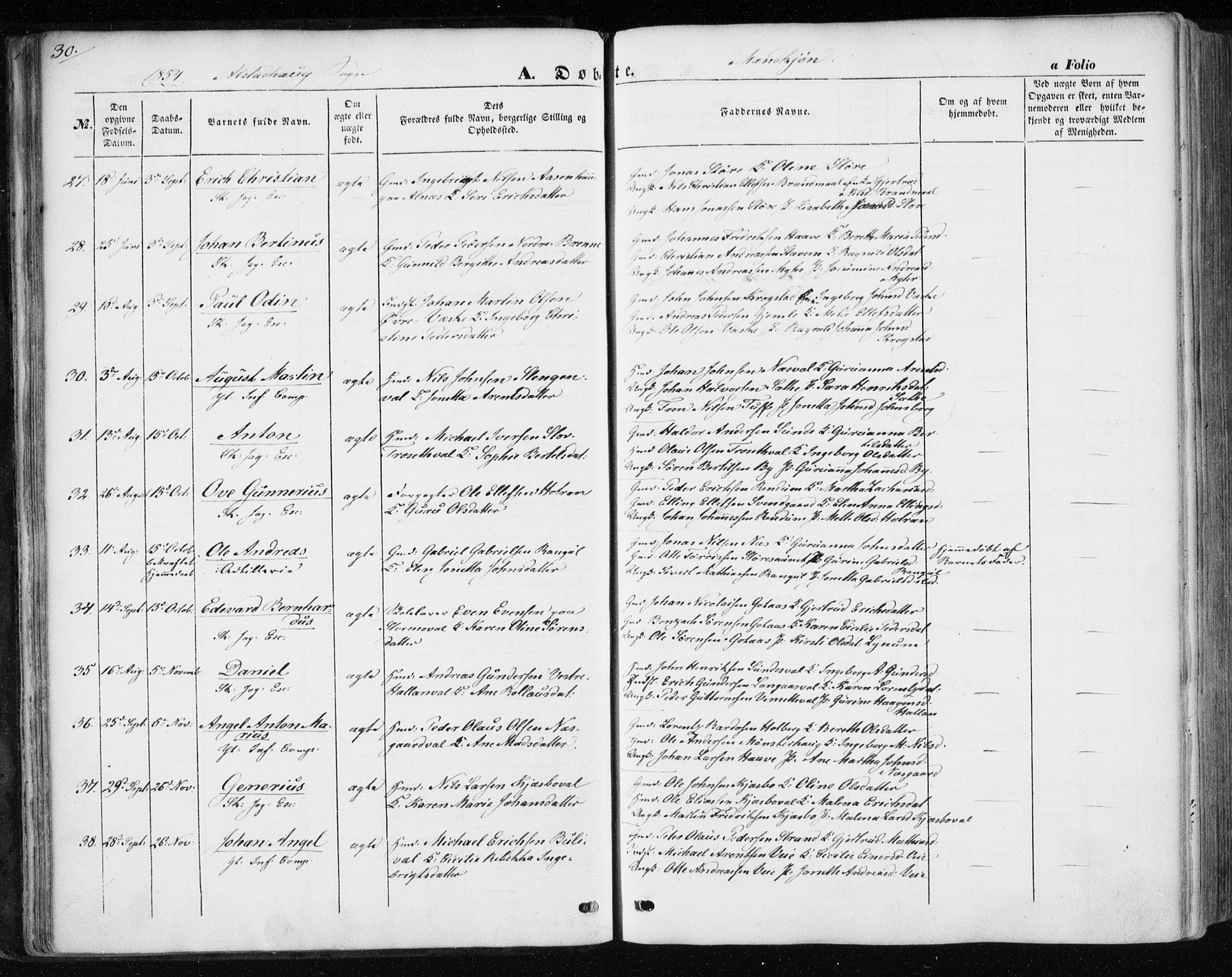 Ministerialprotokoller, klokkerbøker og fødselsregistre - Nord-Trøndelag, AV/SAT-A-1458/717/L0154: Ministerialbok nr. 717A07 /1, 1850-1862, s. 30