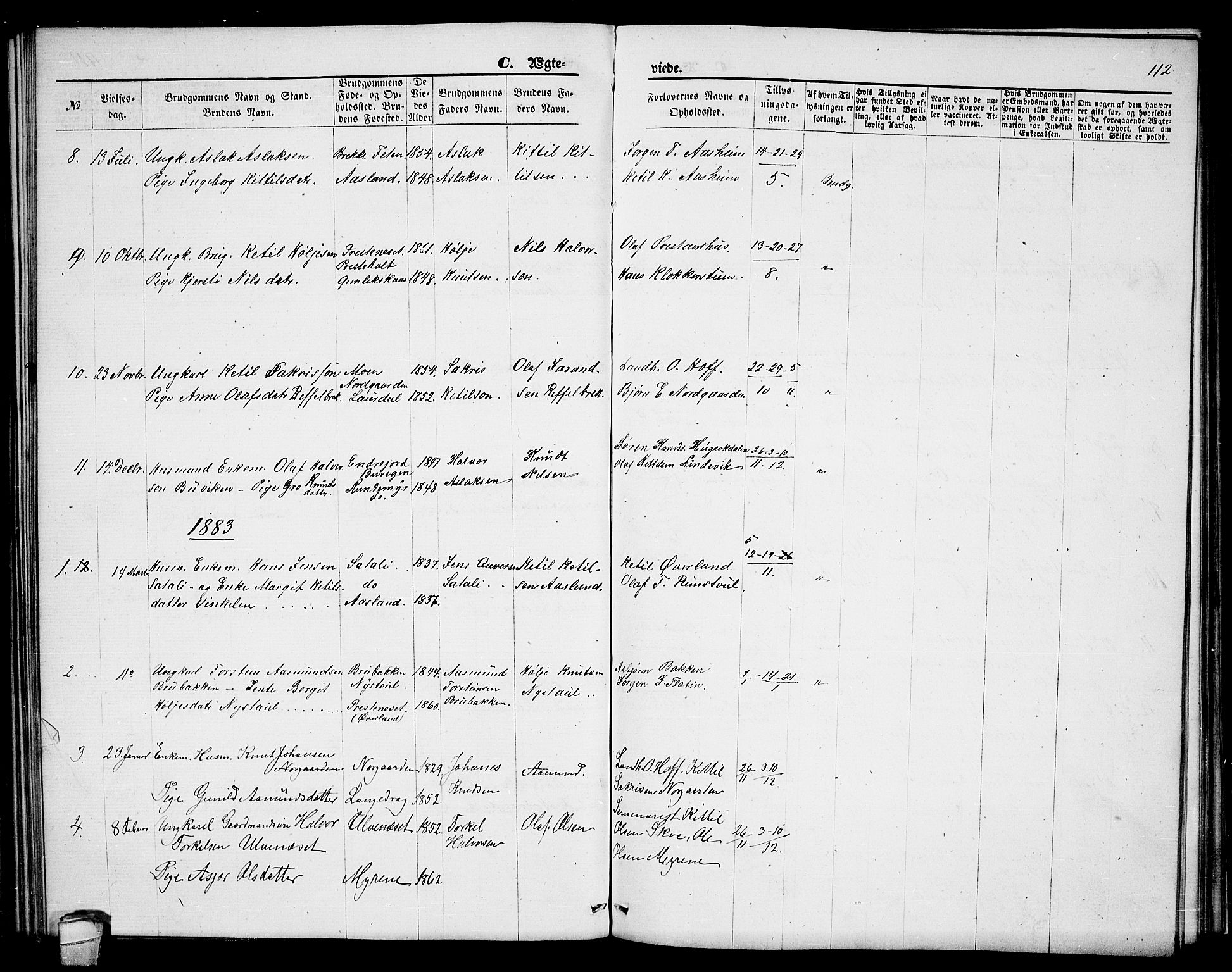 Seljord kirkebøker, SAKO/A-20/G/Ga/L0004: Klokkerbok nr. I 4, 1873-1886, s. 112