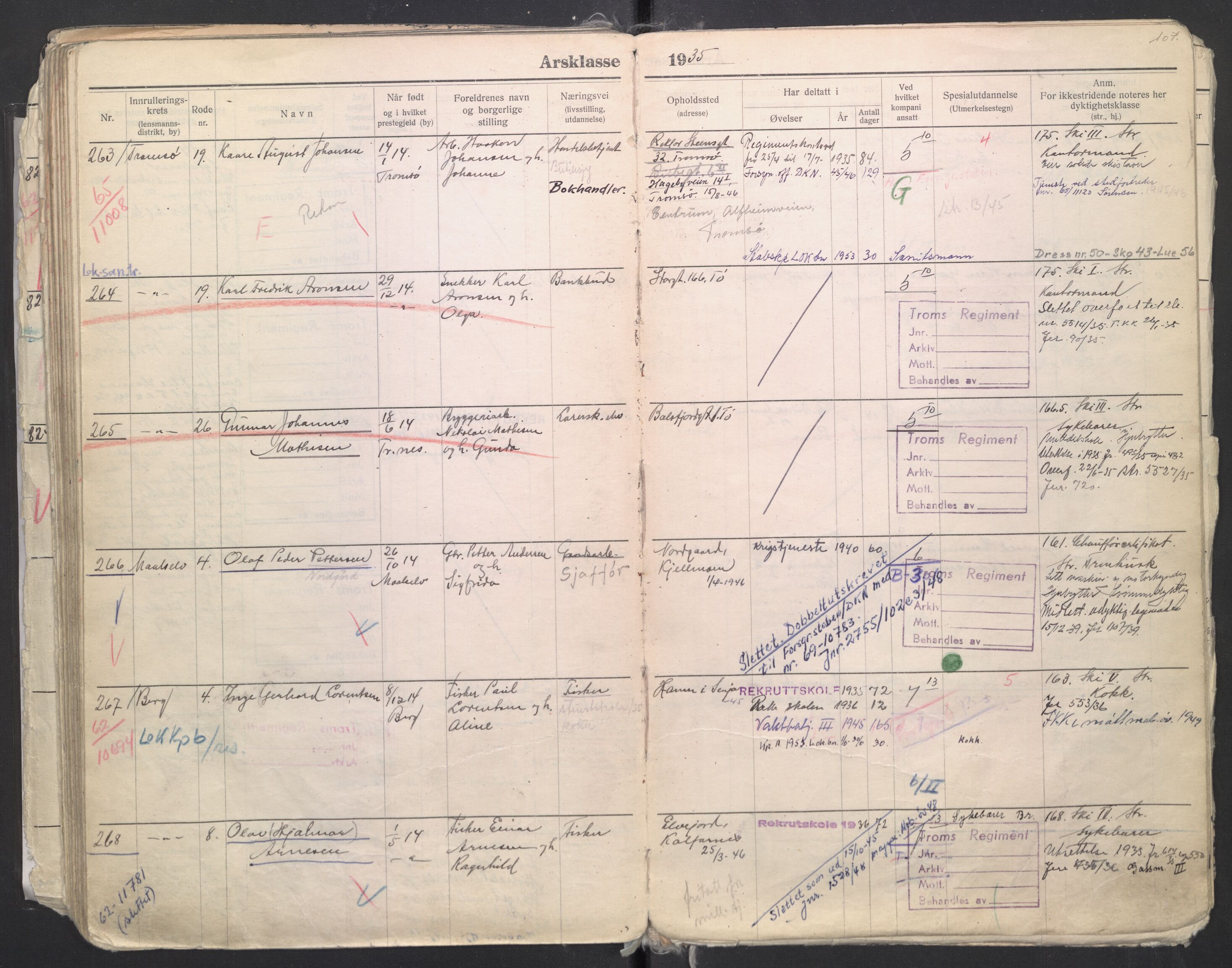 Forsvaret, Troms infanteriregiment nr. 16, AV/RA-RAFA-3146/P/Pa/L0006/0008: Ruller / Rulle for regimentets menige mannskaper, årsklasse 1935, 1935, s. 107