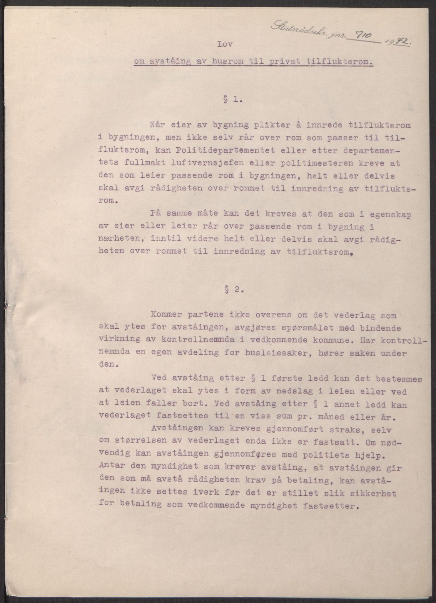 NS-administrasjonen 1940-1945 (Statsrådsekretariatet, de kommisariske statsråder mm), RA/S-4279/D/Db/L0098: Lover II, 1942, s. 411