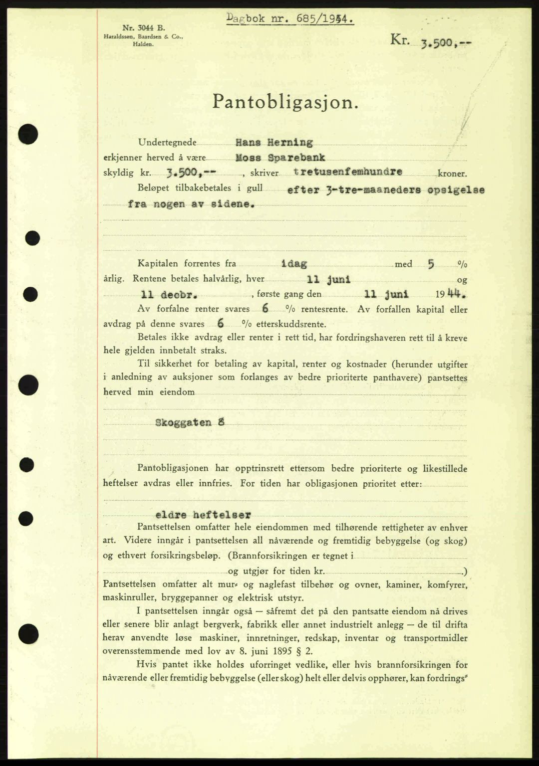 Moss sorenskriveri, SAO/A-10168: Pantebok nr. B13, 1943-1945, Dagboknr: 685/1944