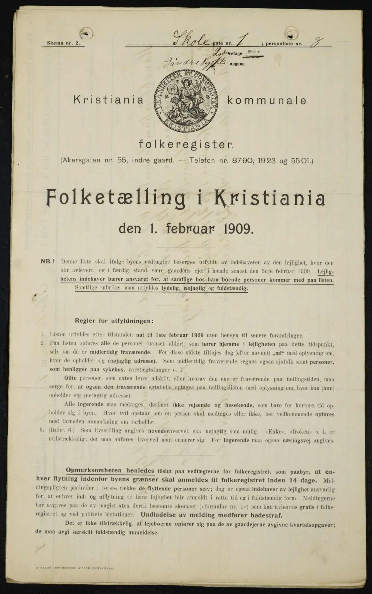 OBA, Kommunal folketelling 1.2.1909 for Kristiania kjøpstad, 1909, s. 87227