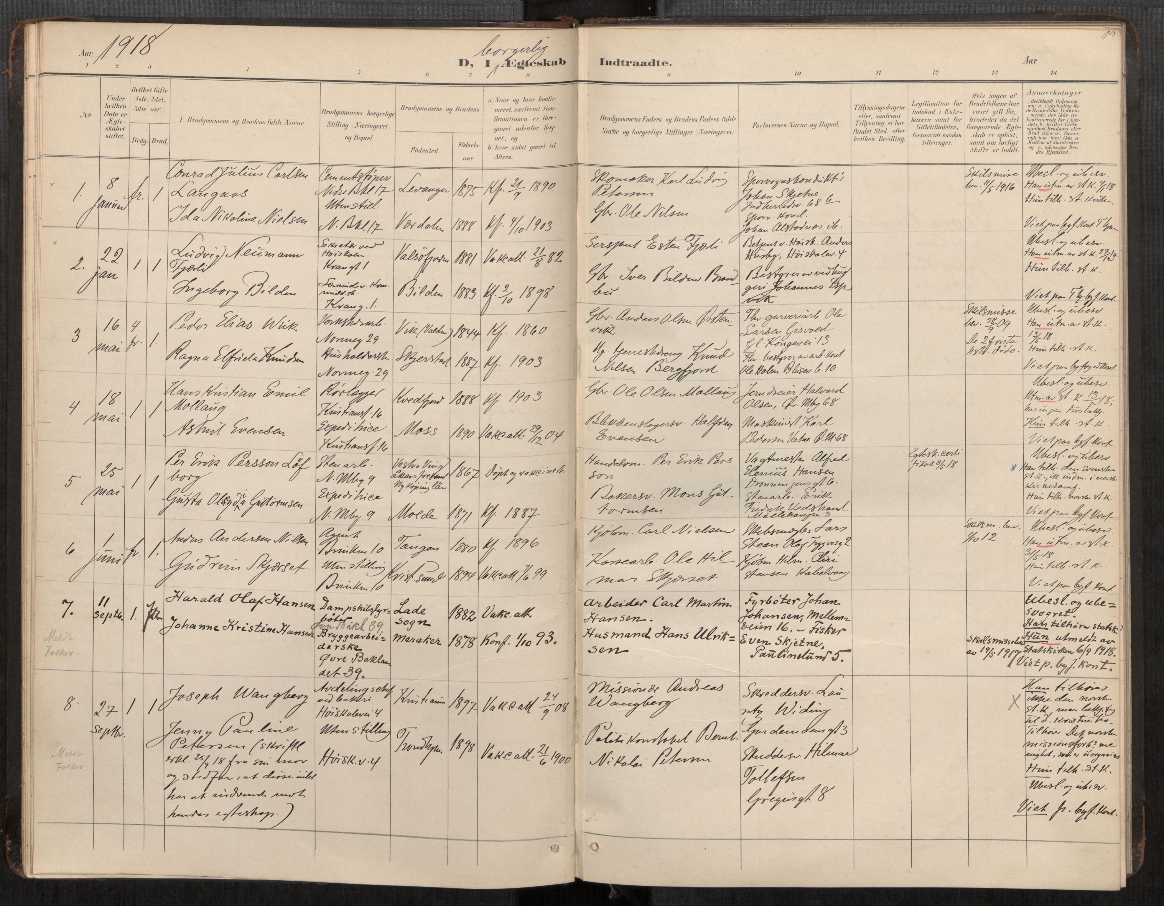 Bakklandet sokneprestkontor, AV/SAT-A-1127: Ministerialbok nr. 604A31, 1899-1920, s. 14