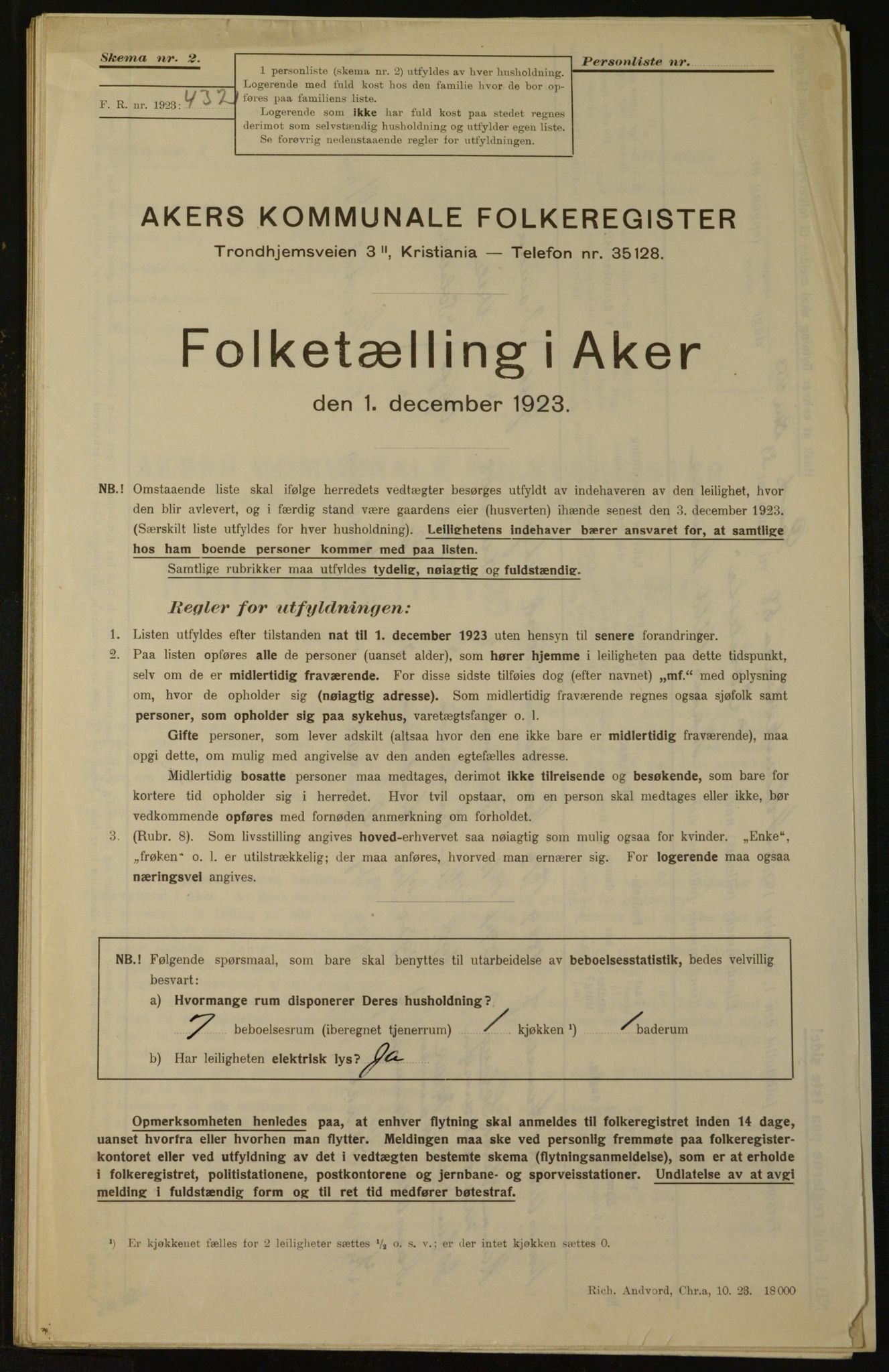 , Kommunal folketelling 1.12.1923 for Aker, 1923, s. 2682