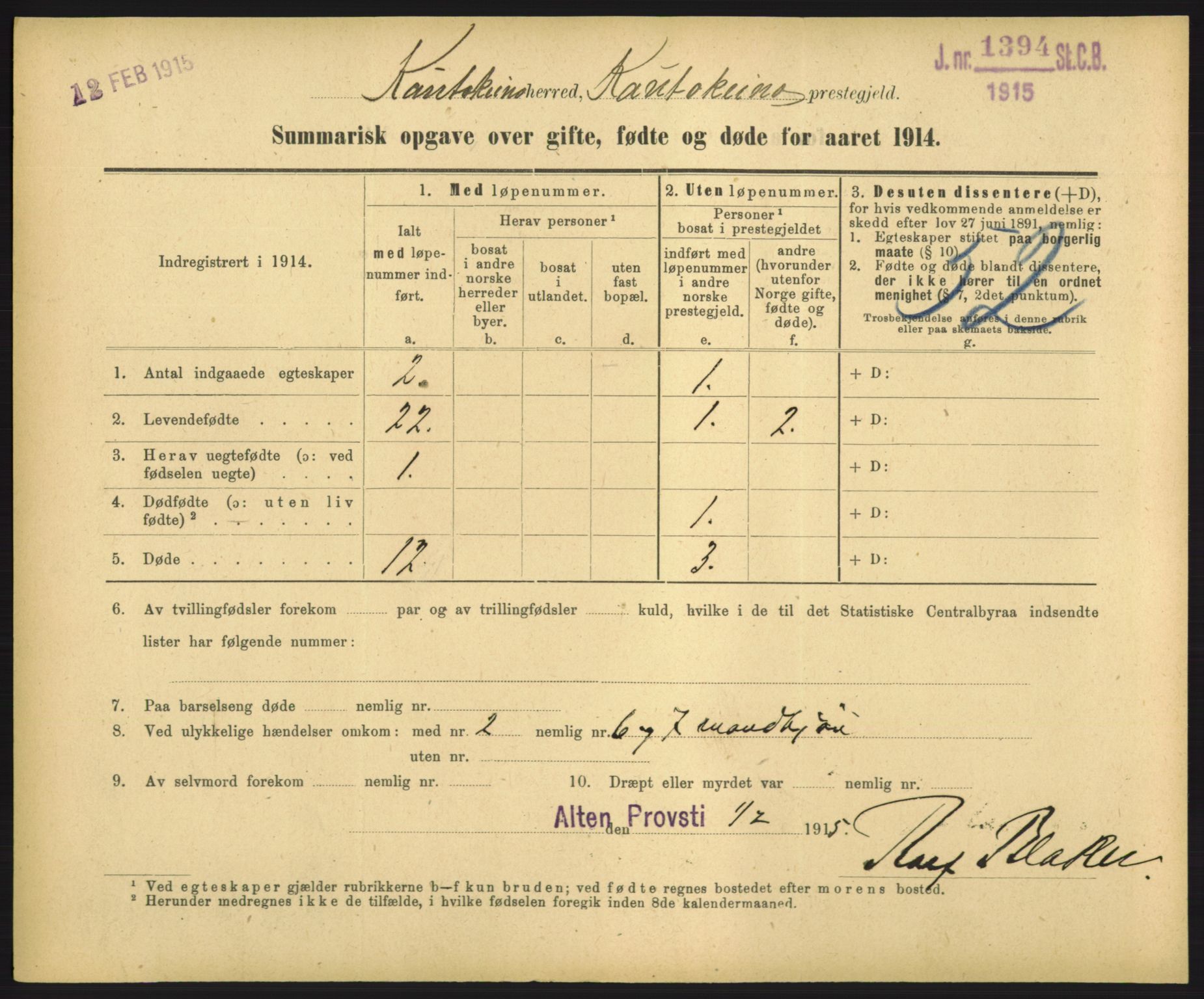 Statistisk sentralbyrå, Sosiodemografiske emner, Befolkning, RA/S-2228/D/Df/Dfb/Dfbd/L0049: Summariske oppgaver over gifte, døde og fødte for hele landet., 1914, s. 1563