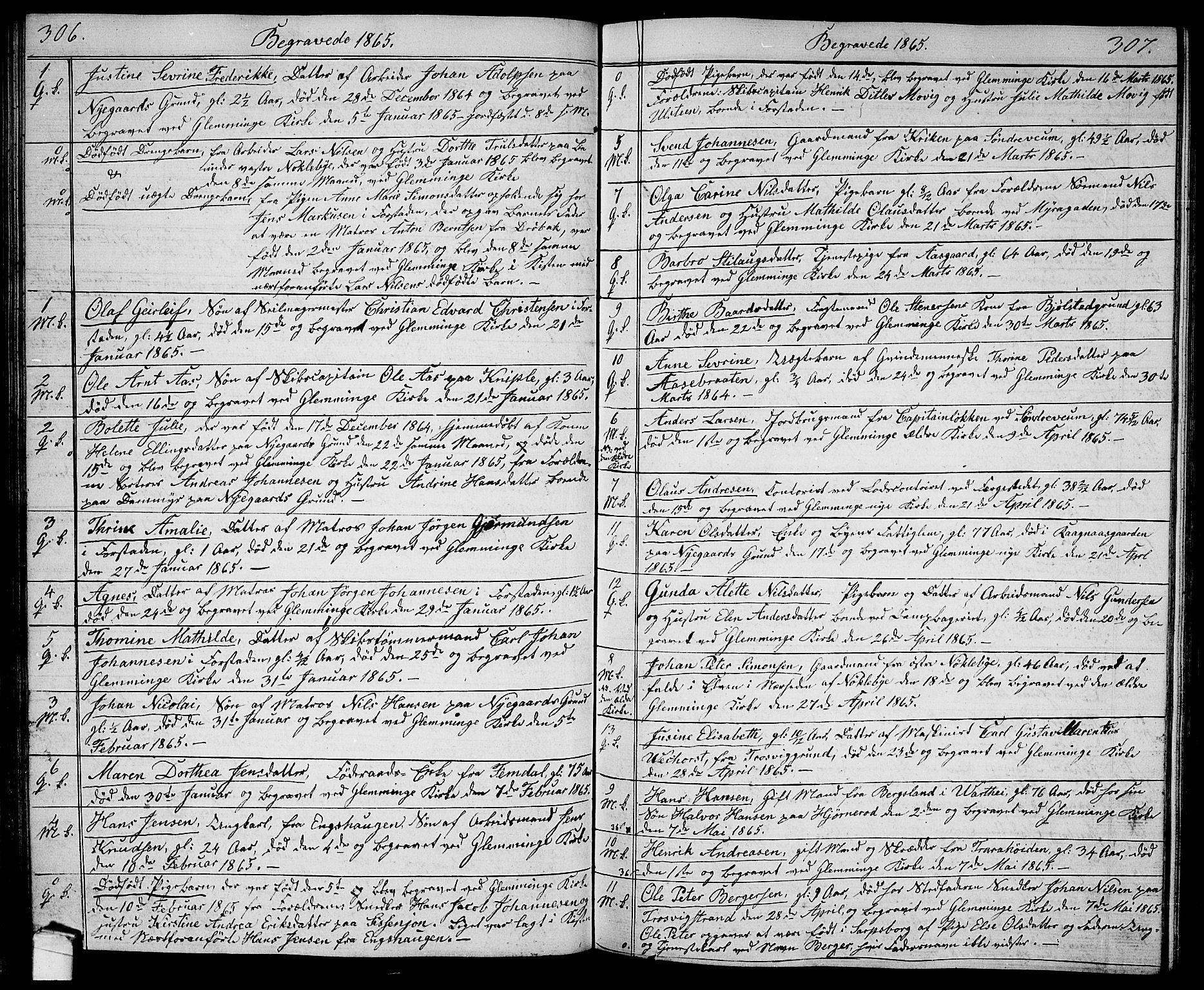 Glemmen prestekontor Kirkebøker, AV/SAO-A-10908/G/Ga/L0003: Klokkerbok nr. 3, 1852-1866, s. 306-307