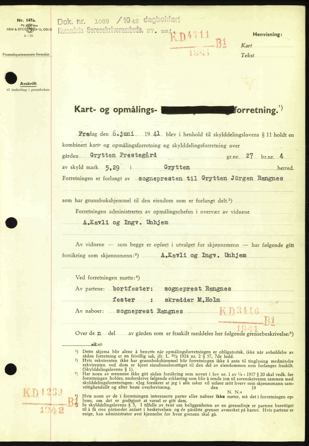Romsdal sorenskriveri, SAT/A-4149/1/2/2C: Pantebok nr. A12, 1942-1942, Dagboknr: 1089/1942