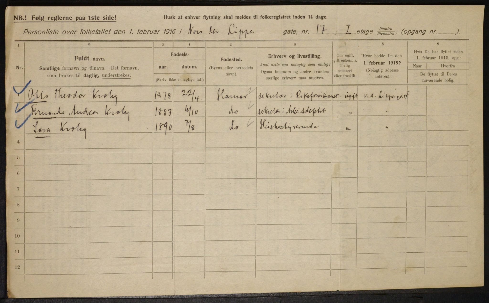 OBA, Kommunal folketelling 1.2.1916 for Kristiania, 1916, s. 129055