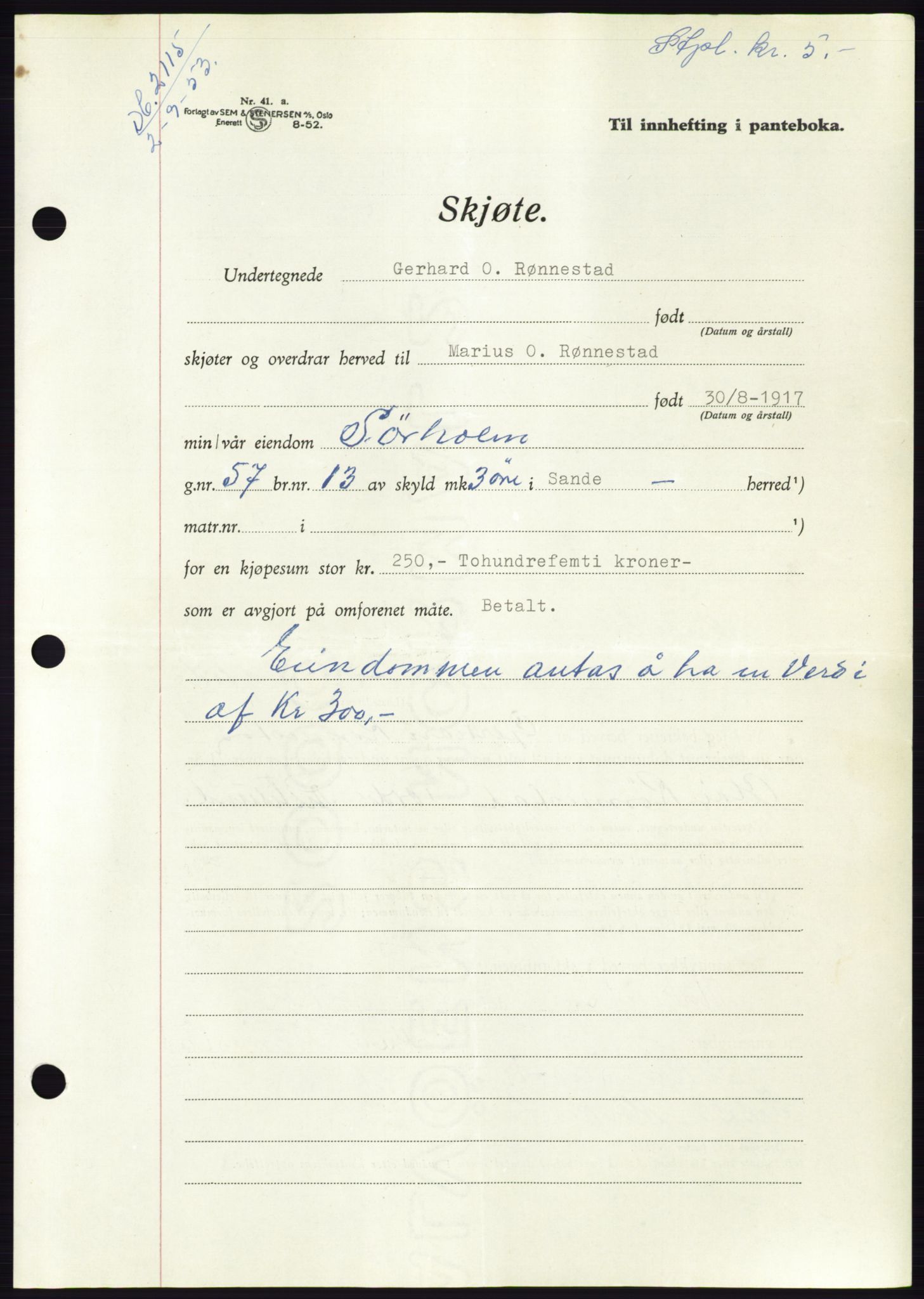 Søre Sunnmøre sorenskriveri, AV/SAT-A-4122/1/2/2C/L0095: Pantebok nr. 21A, 1953-1953, Dagboknr: 2115/1953