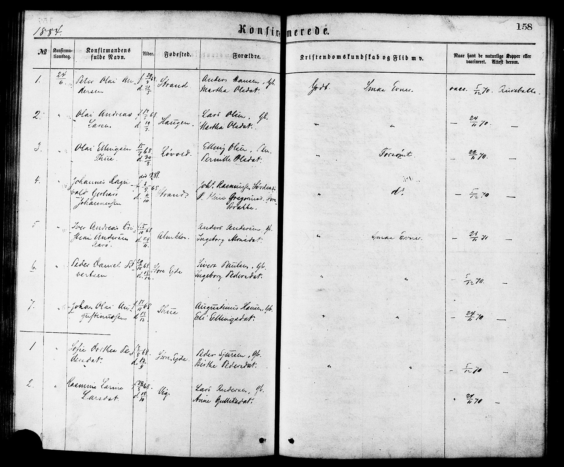 Ministerialprotokoller, klokkerbøker og fødselsregistre - Møre og Romsdal, AV/SAT-A-1454/501/L0007: Ministerialbok nr. 501A07, 1868-1884, s. 158