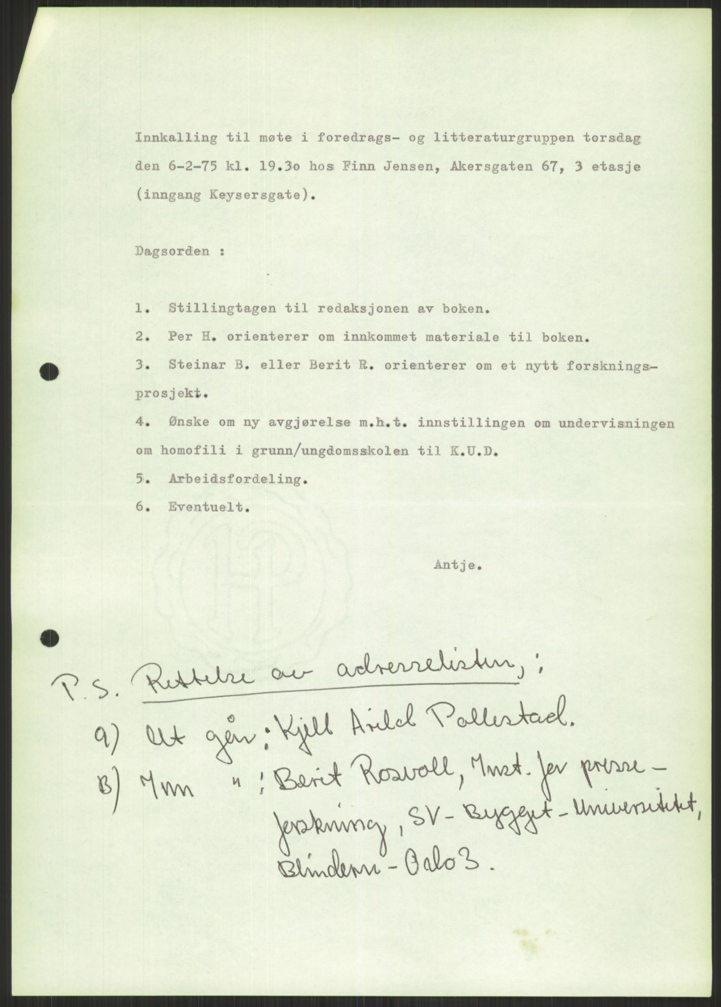 Det Norske Forbundet av 1948/Landsforeningen for Lesbisk og Homofil Frigjøring, AV/RA-PA-1216/A/Ag/L0004: Grupper, utvalg, 1974-1992, s. 509