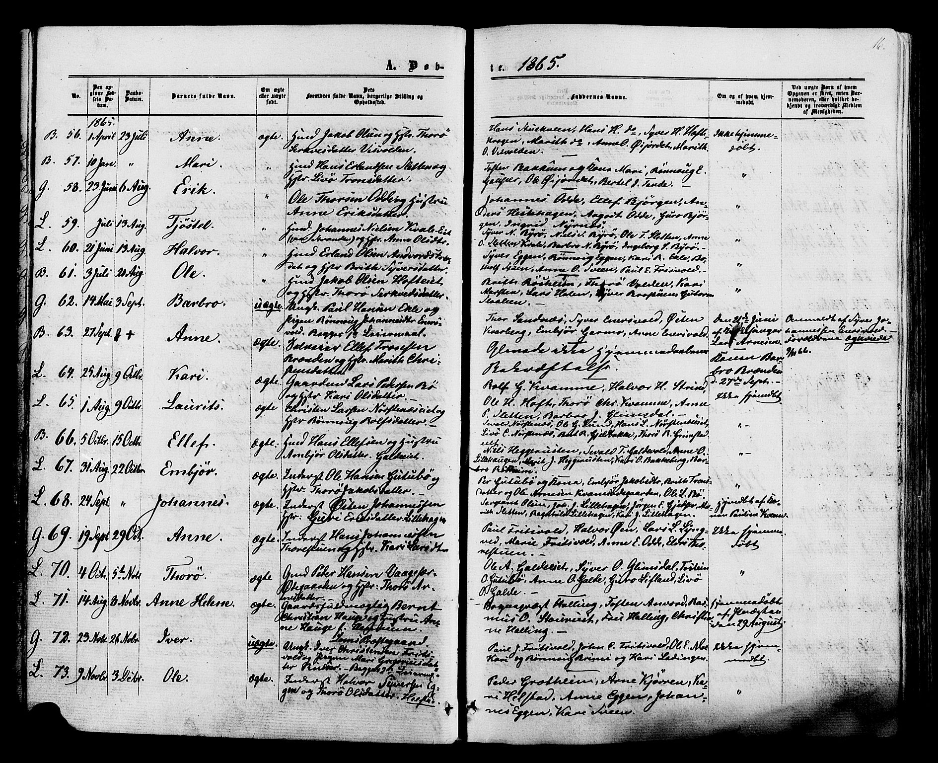 Lom prestekontor, AV/SAH-PREST-070/K/L0007: Ministerialbok nr. 7, 1863-1884, s. 16