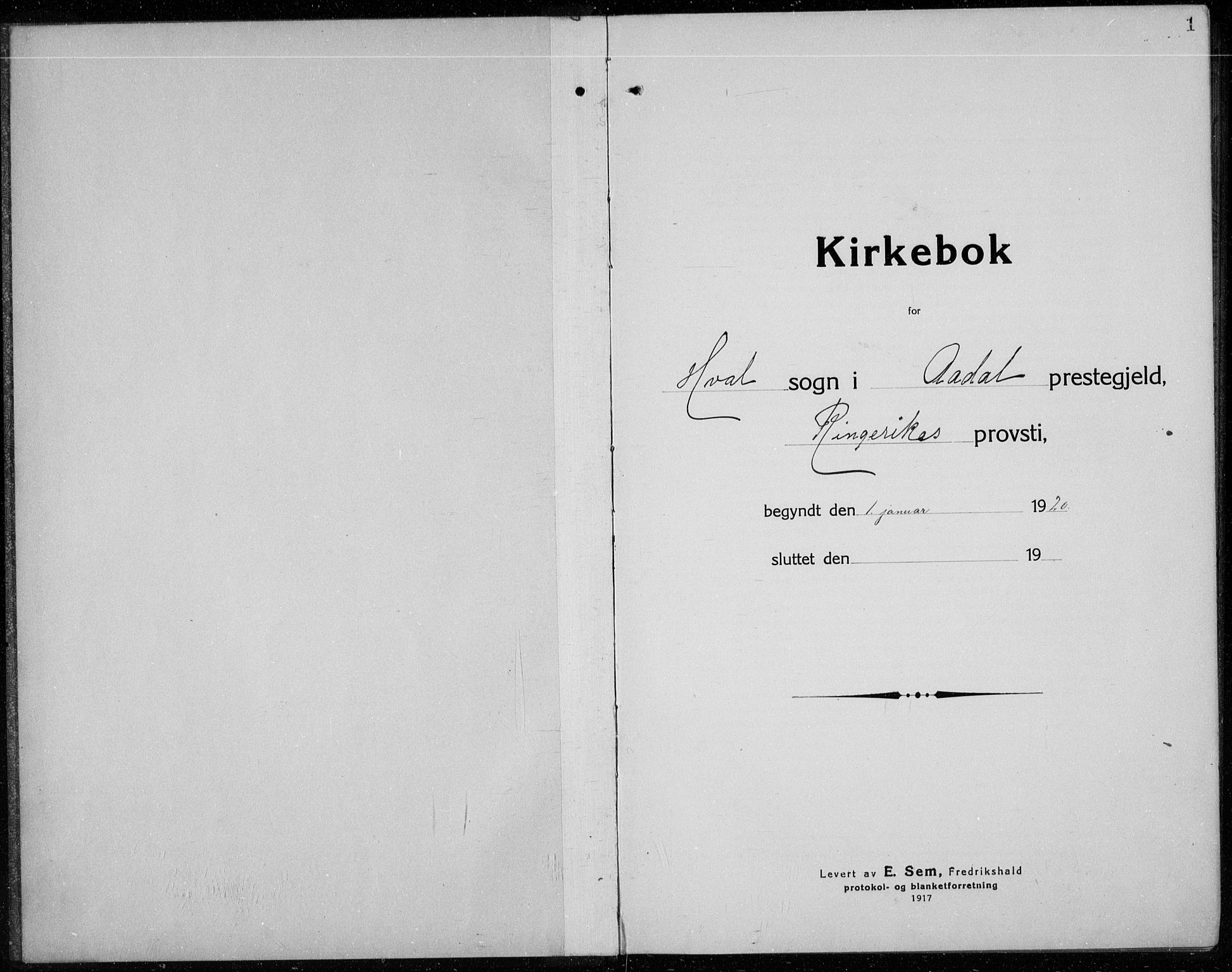 Ådal kirkebøker, SAKO/A-248/G/Gc/L0003: Klokkerbok nr. III 3, 1920-1938, s. 1