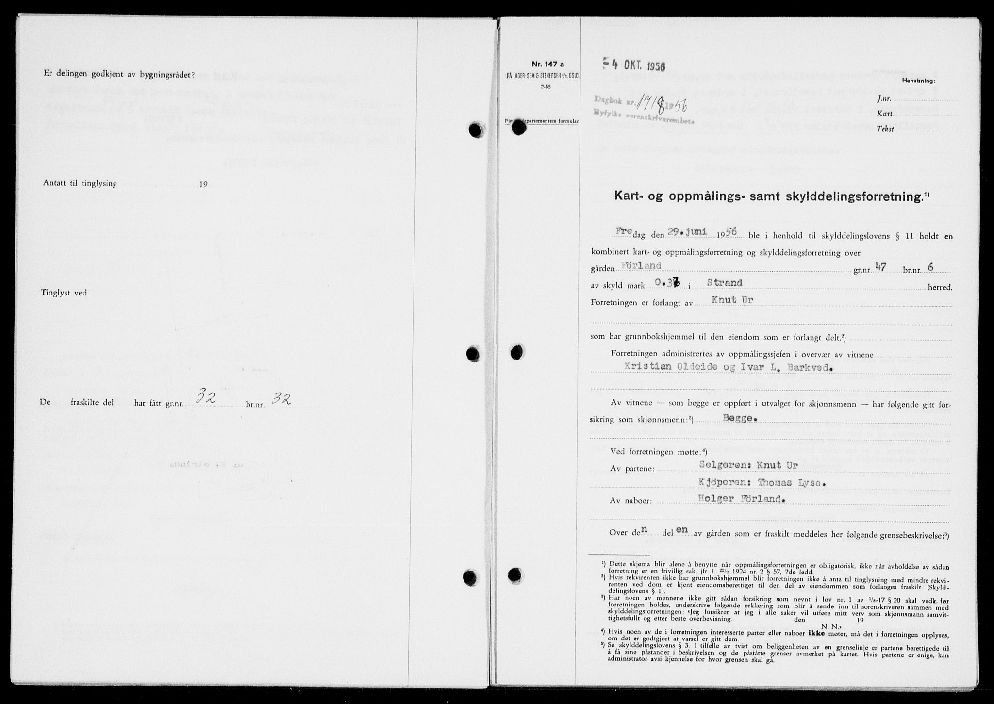 Ryfylke tingrett, SAST/A-100055/001/II/IIB/L0134: Pantebok nr. 113, 1956-1956, Dagboknr: 1718/1956