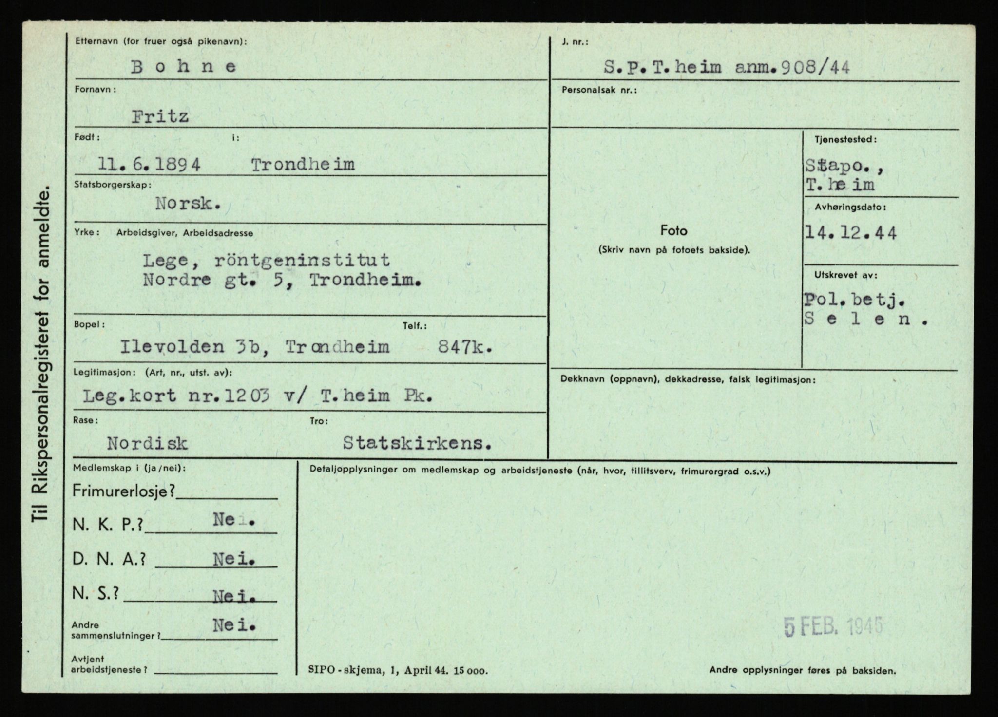 Statspolitiet - Hovedkontoret / Osloavdelingen, AV/RA-S-1329/C/Ca/L0002: Arneberg - Brand, 1943-1945, s. 4445