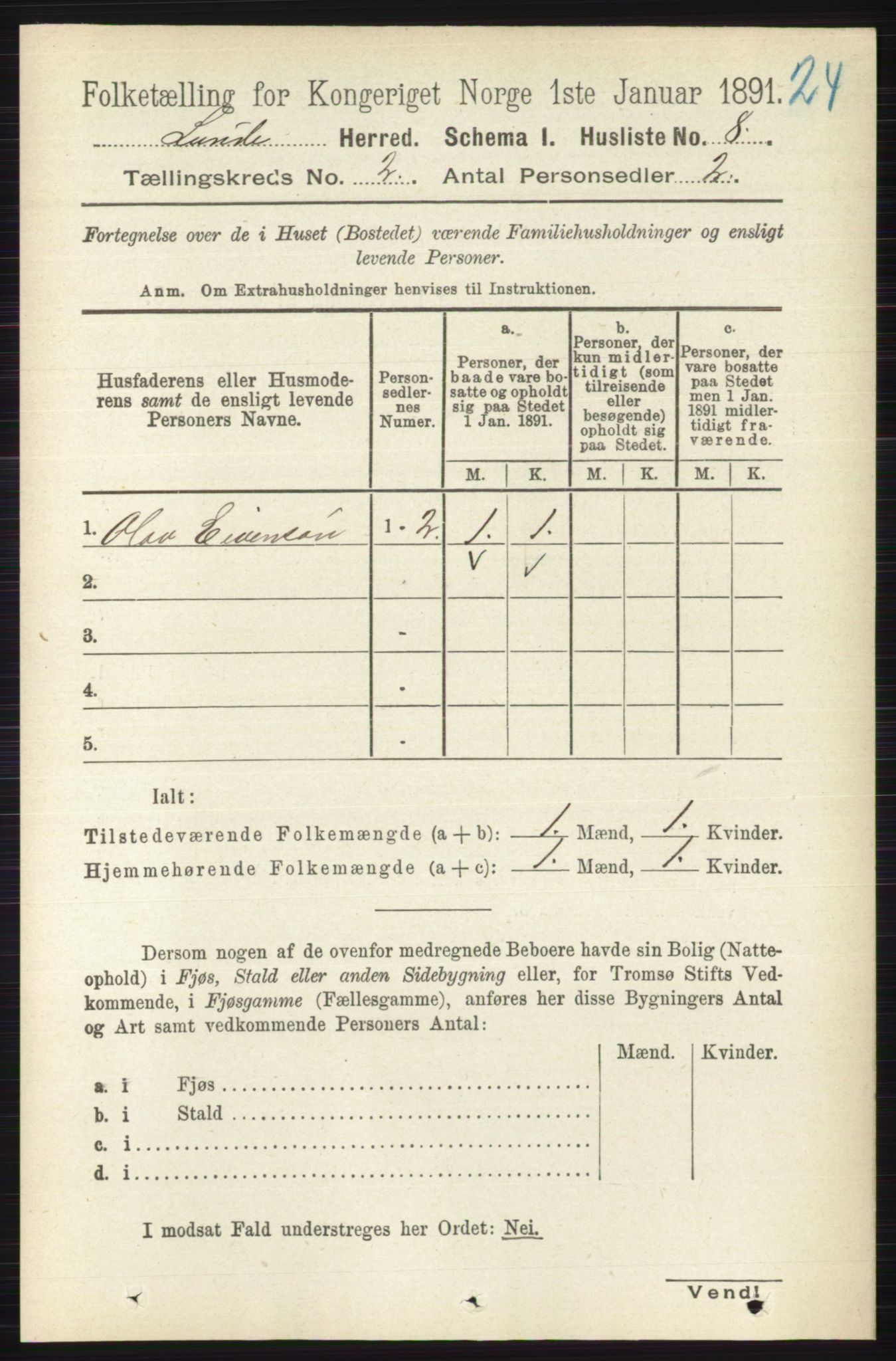 RA, Folketelling 1891 for 0820 Lunde herred, 1891, s. 299