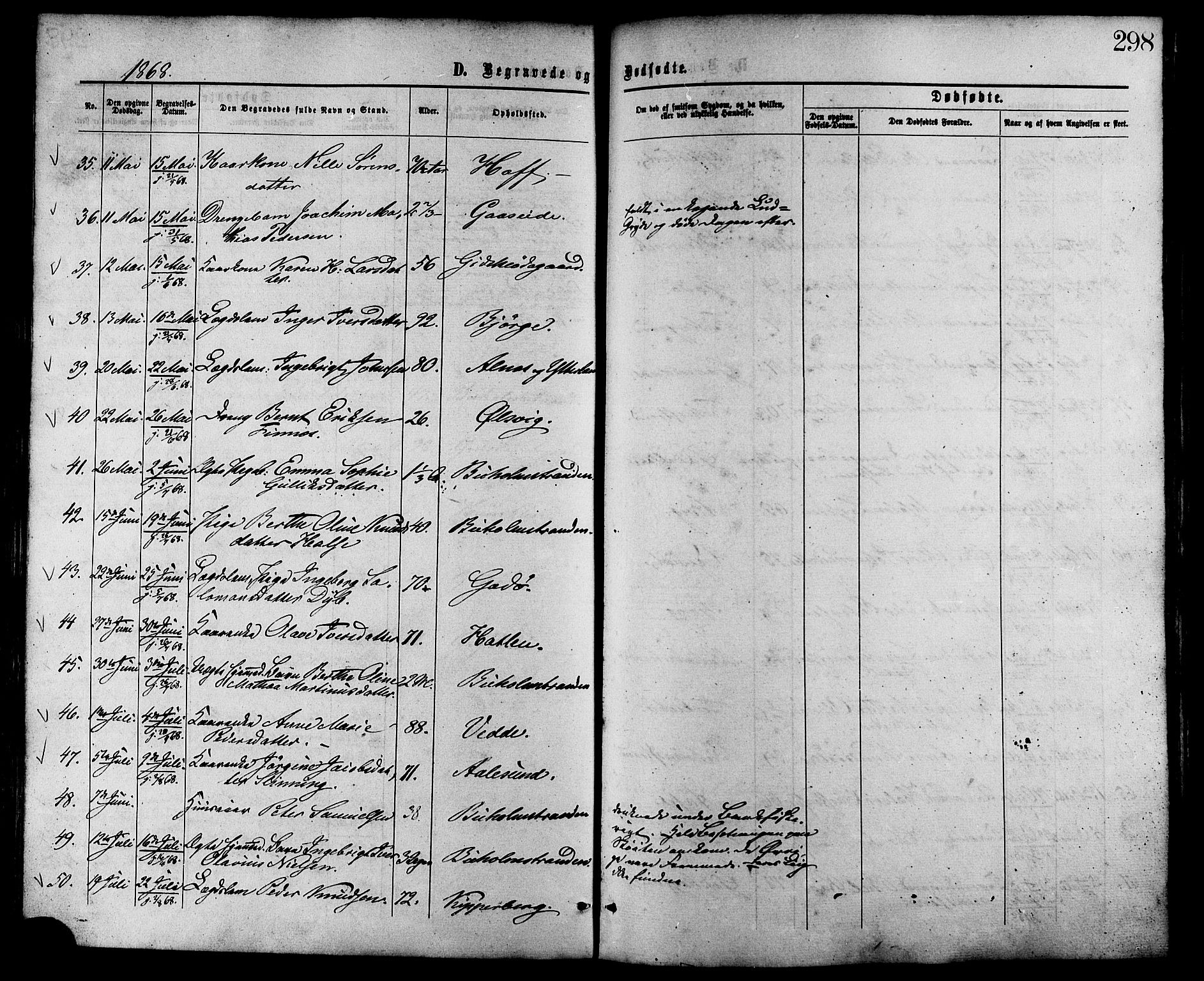 Ministerialprotokoller, klokkerbøker og fødselsregistre - Møre og Romsdal, AV/SAT-A-1454/528/L0399: Ministerialbok nr. 528A10, 1864-1879, s. 298