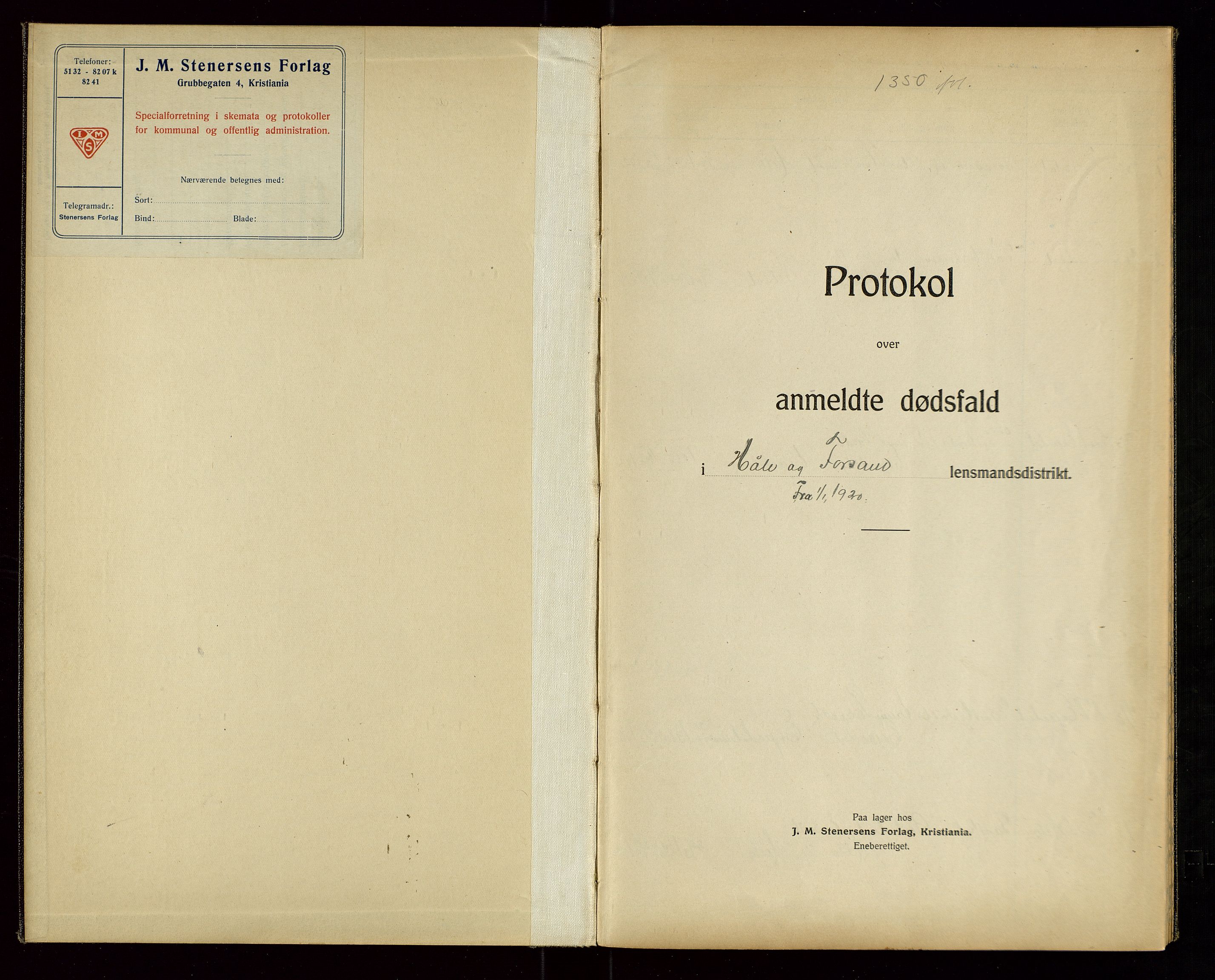 Høle og Forsand lensmannskontor, SAST/A-100127/Gga/L0003: "Protokoll over anmeldte dødsfall i Høle og Forsand lensmannsdistrict", 1920-1925