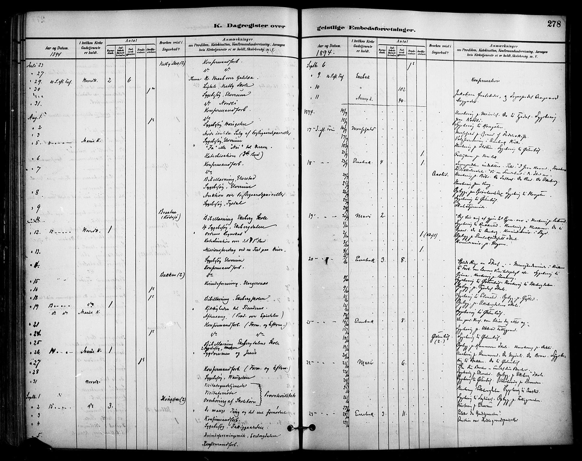 Enebakk prestekontor Kirkebøker, AV/SAO-A-10171c/F/Fa/L0016: Ministerialbok nr. I 16, 1883-1898, s. 278