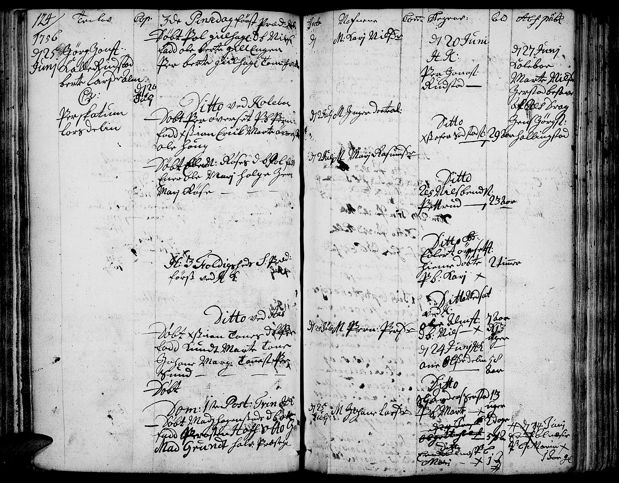 Toten prestekontor, SAH/PREST-102/H/Ha/Haa/L0004: Ministerialbok nr. 4, 1751-1761, s. 124