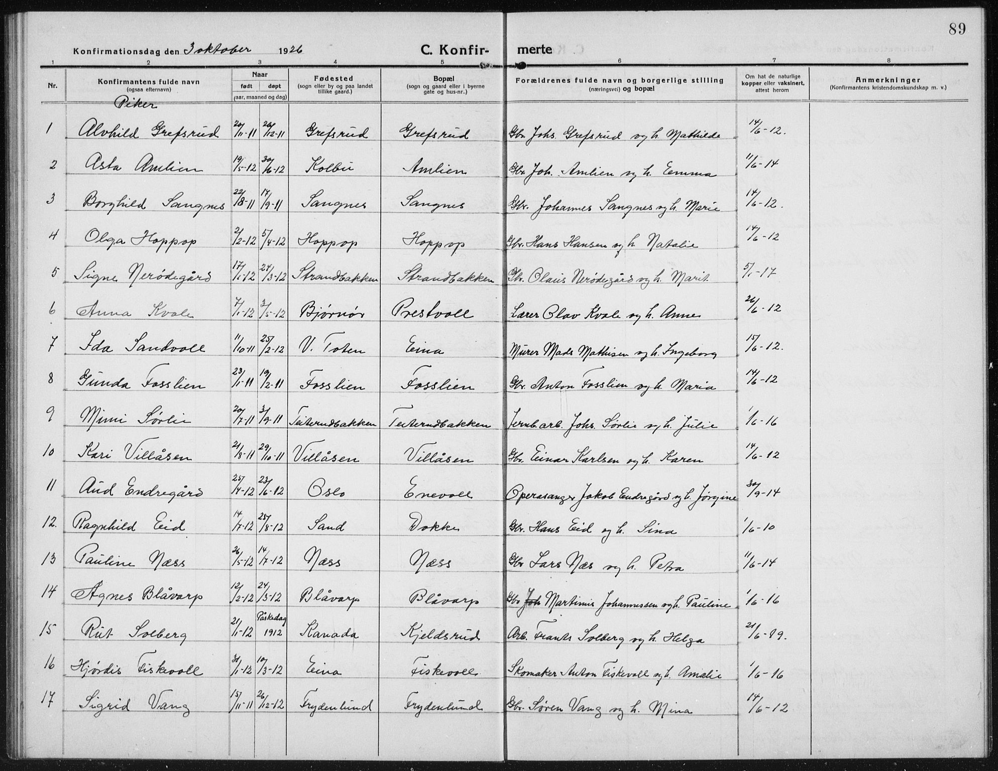 Kolbu prestekontor, SAH/PREST-110/H/Ha/Hab/L0006: Klokkerbok nr. 6, 1916-1934, s. 89