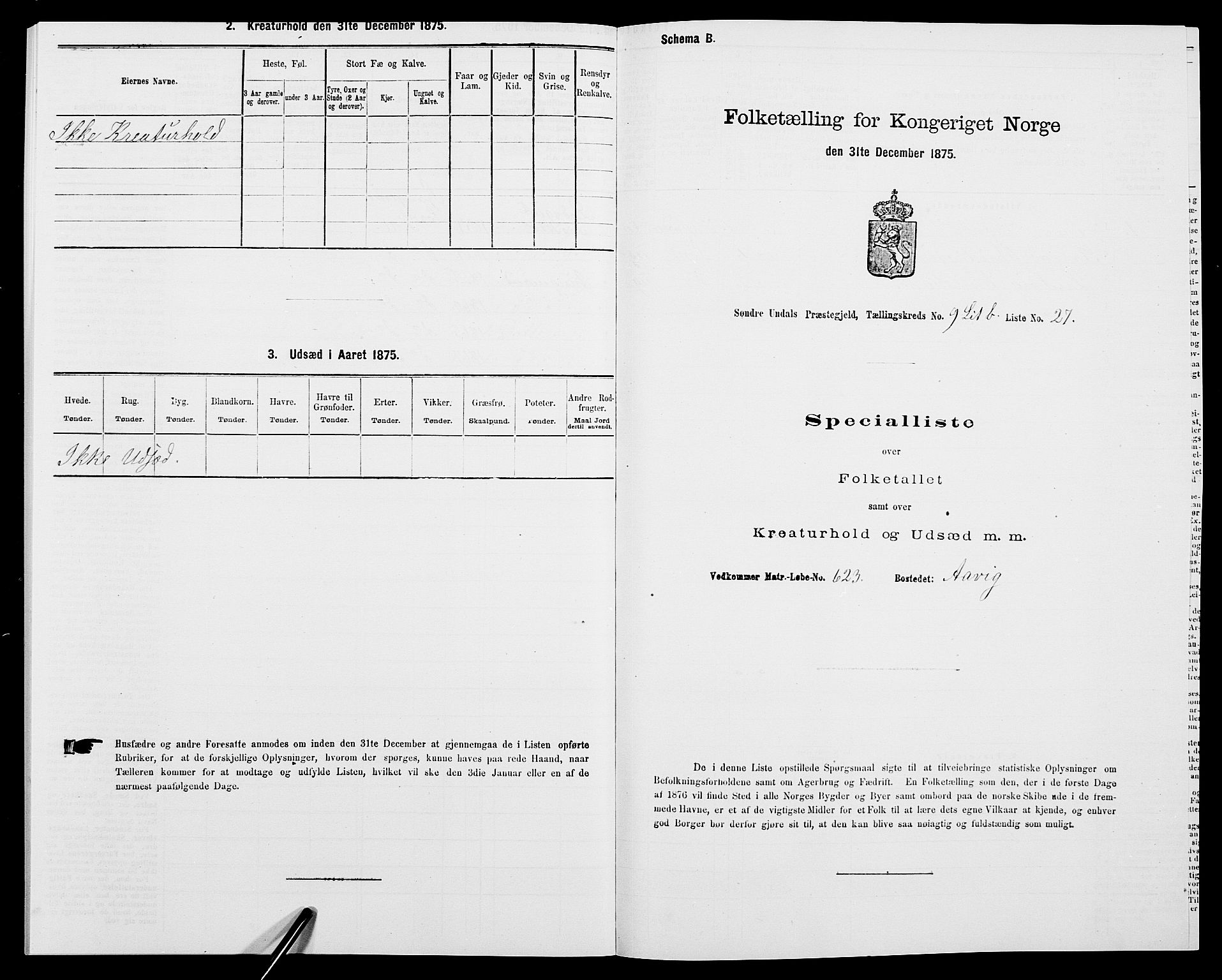 SAK, Folketelling 1875 for 1029P Sør-Audnedal prestegjeld, 1875, s. 1363