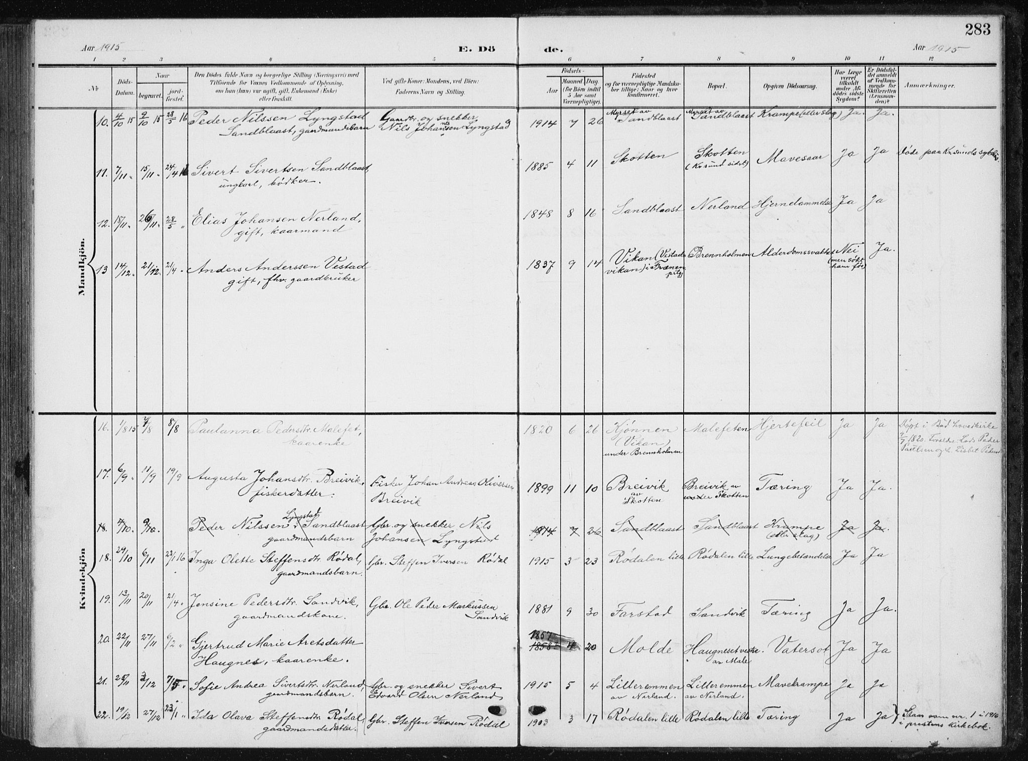 Ministerialprotokoller, klokkerbøker og fødselsregistre - Møre og Romsdal, AV/SAT-A-1454/567/L0784: Klokkerbok nr. 567C04, 1903-1938, s. 283