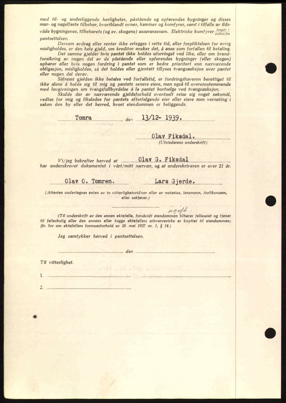 Romsdal sorenskriveri, AV/SAT-A-4149/1/2/2C: Pantebok nr. B2, 1939-1945, Dagboknr: 2696/1939