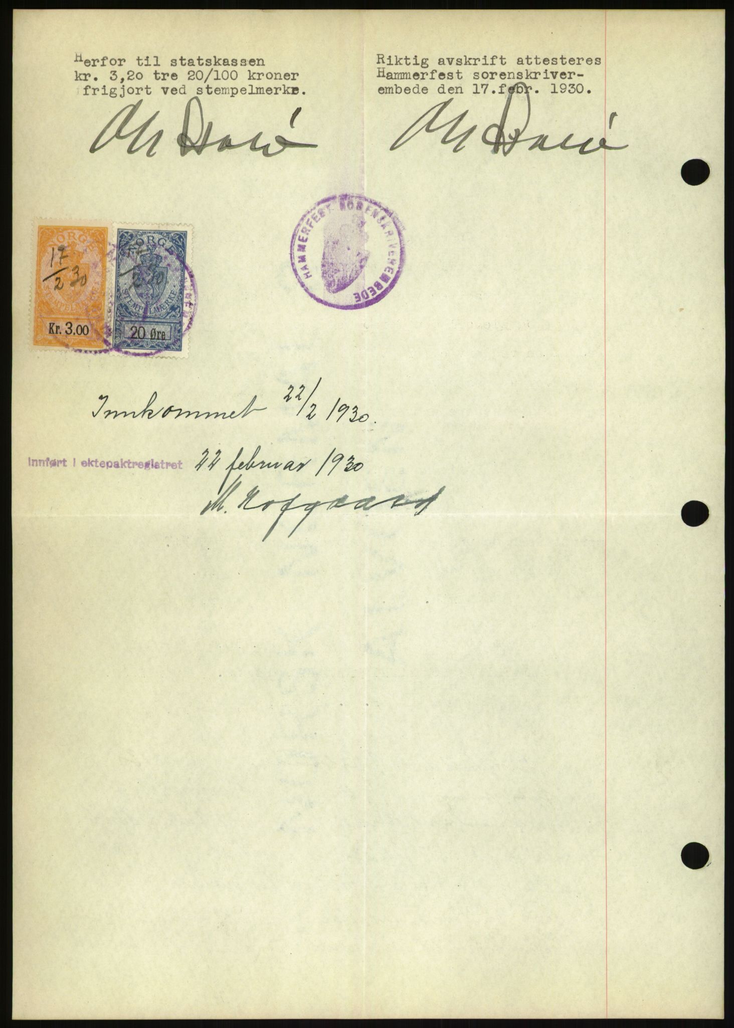 Oslo byskriverembete, AV/SAO-A-10227/2/G/Gb/L0072: Tinglyste ektepakter, Finnmark, bind 1, 1928-1950