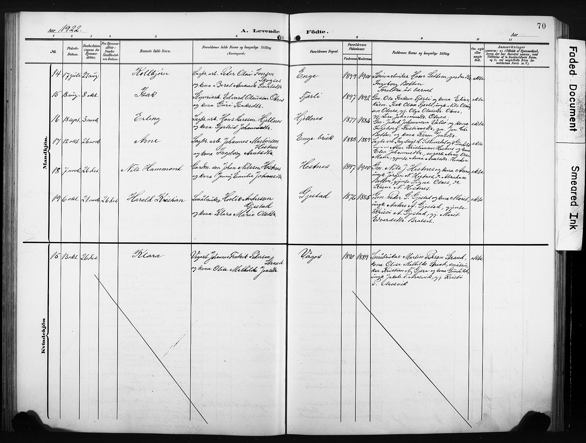 Ministerialprotokoller, klokkerbøker og fødselsregistre - Møre og Romsdal, SAT/A-1454/580/L0927: Klokkerbok nr. 580C02, 1904-1932, s. 70