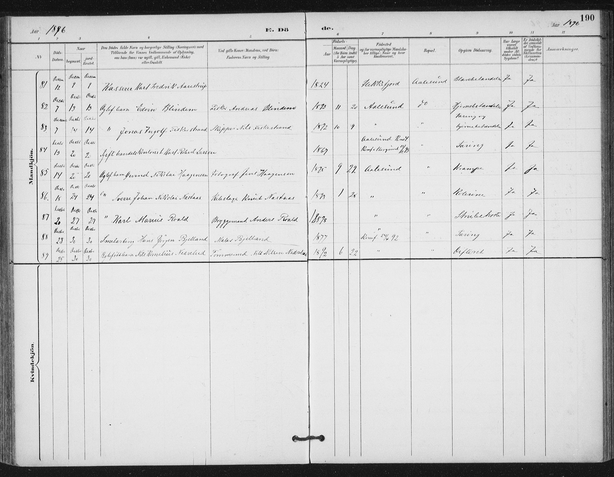 Ministerialprotokoller, klokkerbøker og fødselsregistre - Møre og Romsdal, SAT/A-1454/529/L0457: Ministerialbok nr. 529A07, 1894-1903, s. 190