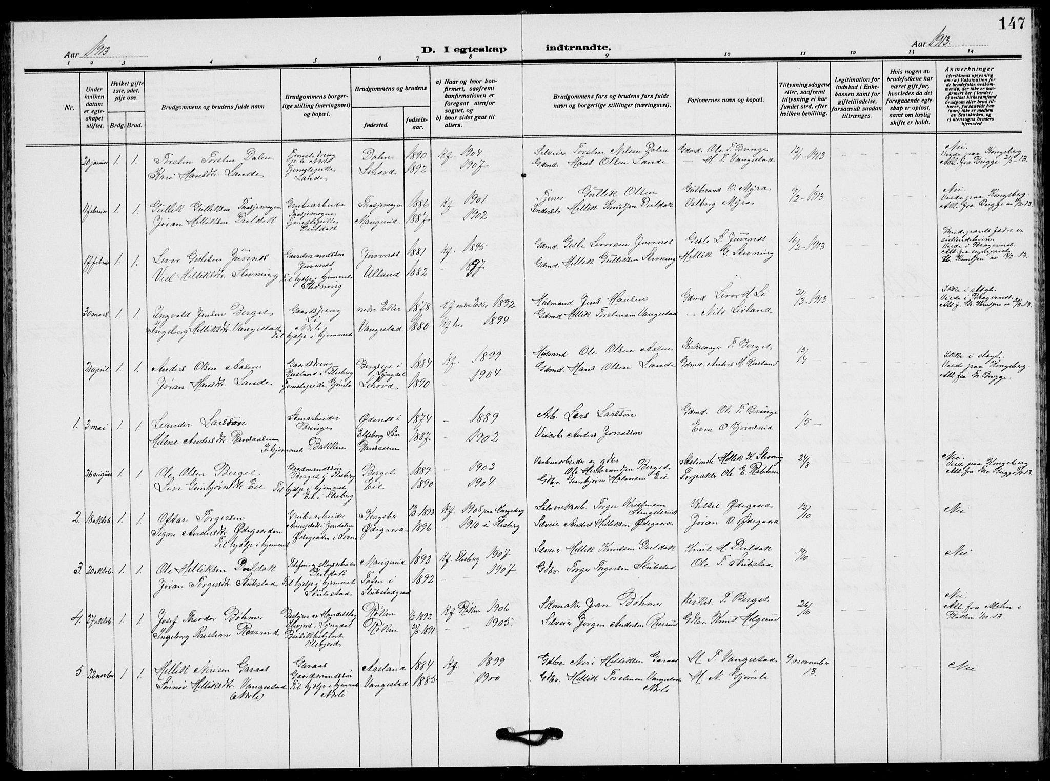 Flesberg kirkebøker, AV/SAKO-A-18/G/Ga/L0006: Klokkerbok nr. I 6, 1909-1924, s. 147