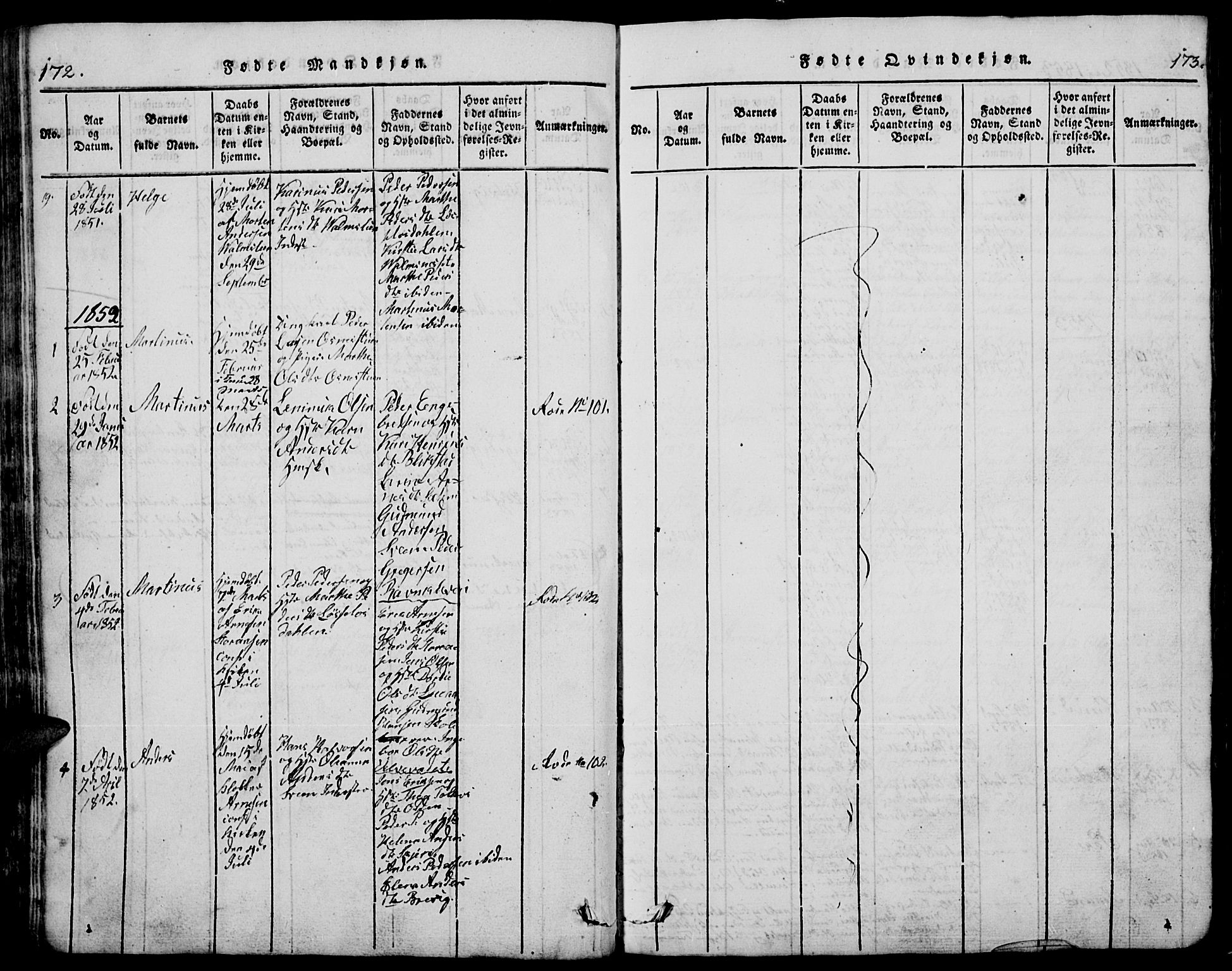 Trysil prestekontor, AV/SAH-PREST-046/H/Ha/Hab/L0005: Klokkerbok nr. 5, 1814-1877, s. 172-173