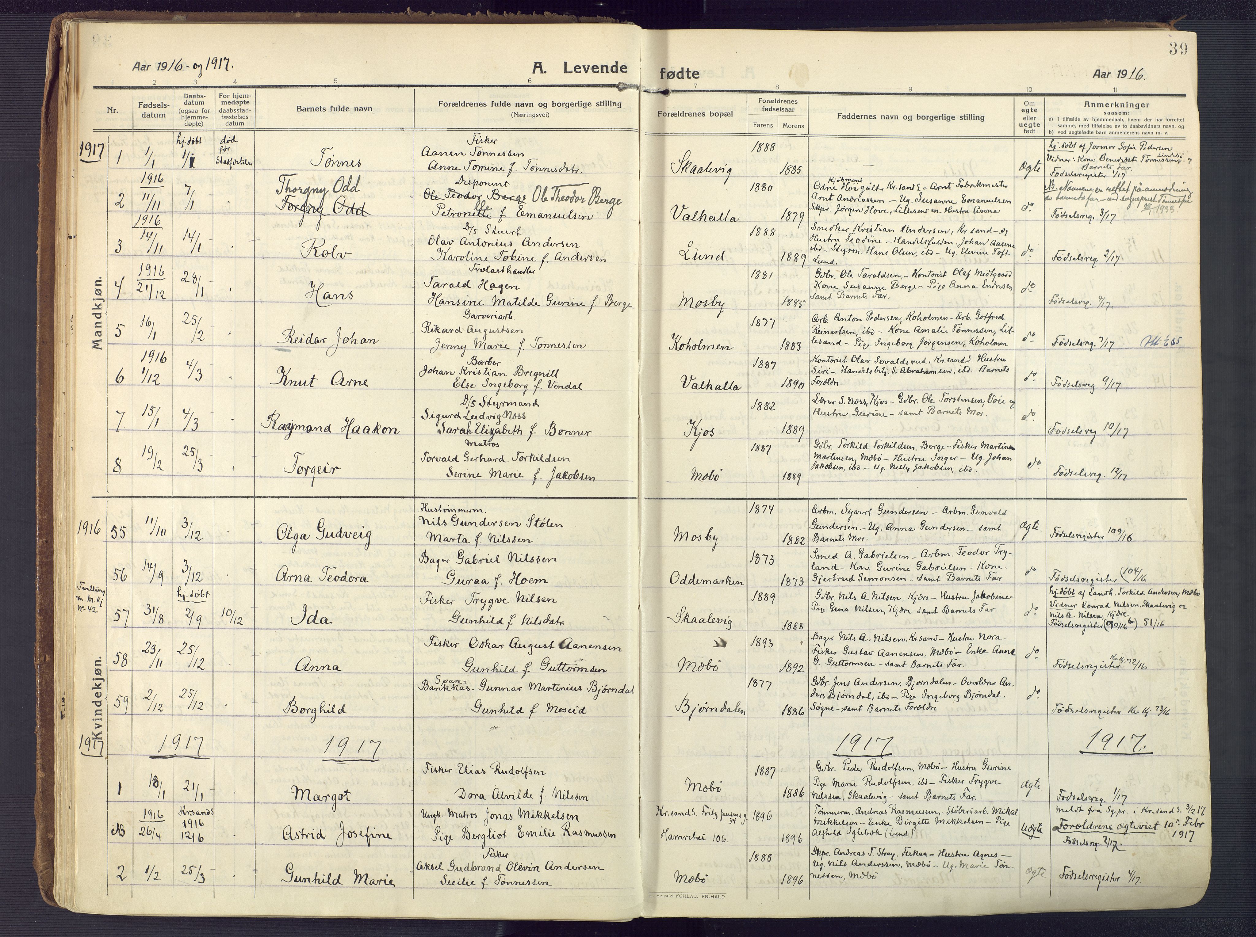 Oddernes sokneprestkontor, AV/SAK-1111-0033/F/Fa/Faa/L0012: Ministerialbok nr. A 12, 1912-1925, s. 39