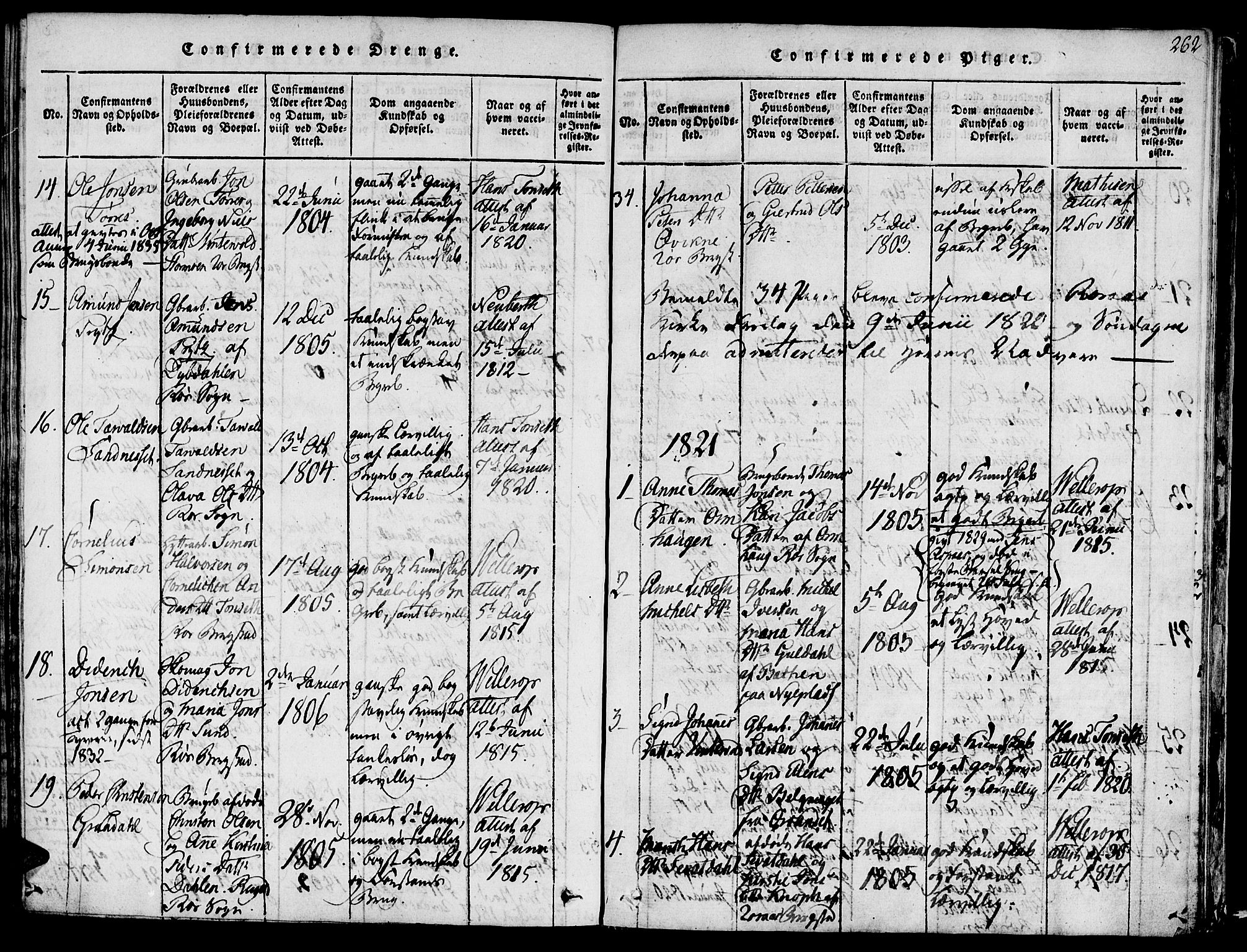 Ministerialprotokoller, klokkerbøker og fødselsregistre - Sør-Trøndelag, SAT/A-1456/681/L0929: Ministerialbok nr. 681A07, 1817-1828, s. 262