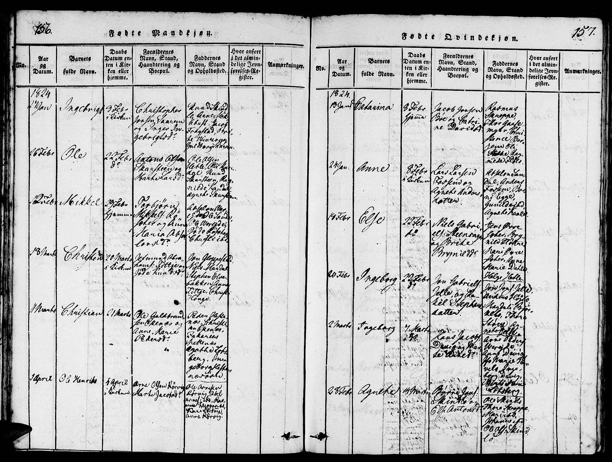 Gloppen sokneprestembete, AV/SAB-A-80101/H/Hab/Haba/L0001: Klokkerbok nr. A 1, 1816-1827, s. 156-157