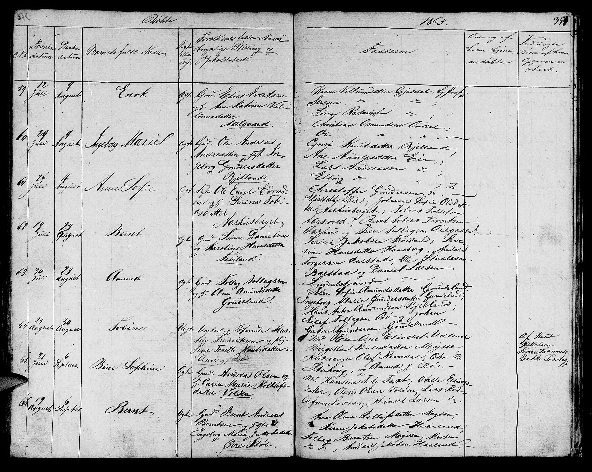 Sokndal sokneprestkontor, SAST/A-101808: Klokkerbok nr. B 2, 1849-1865, s. 353
