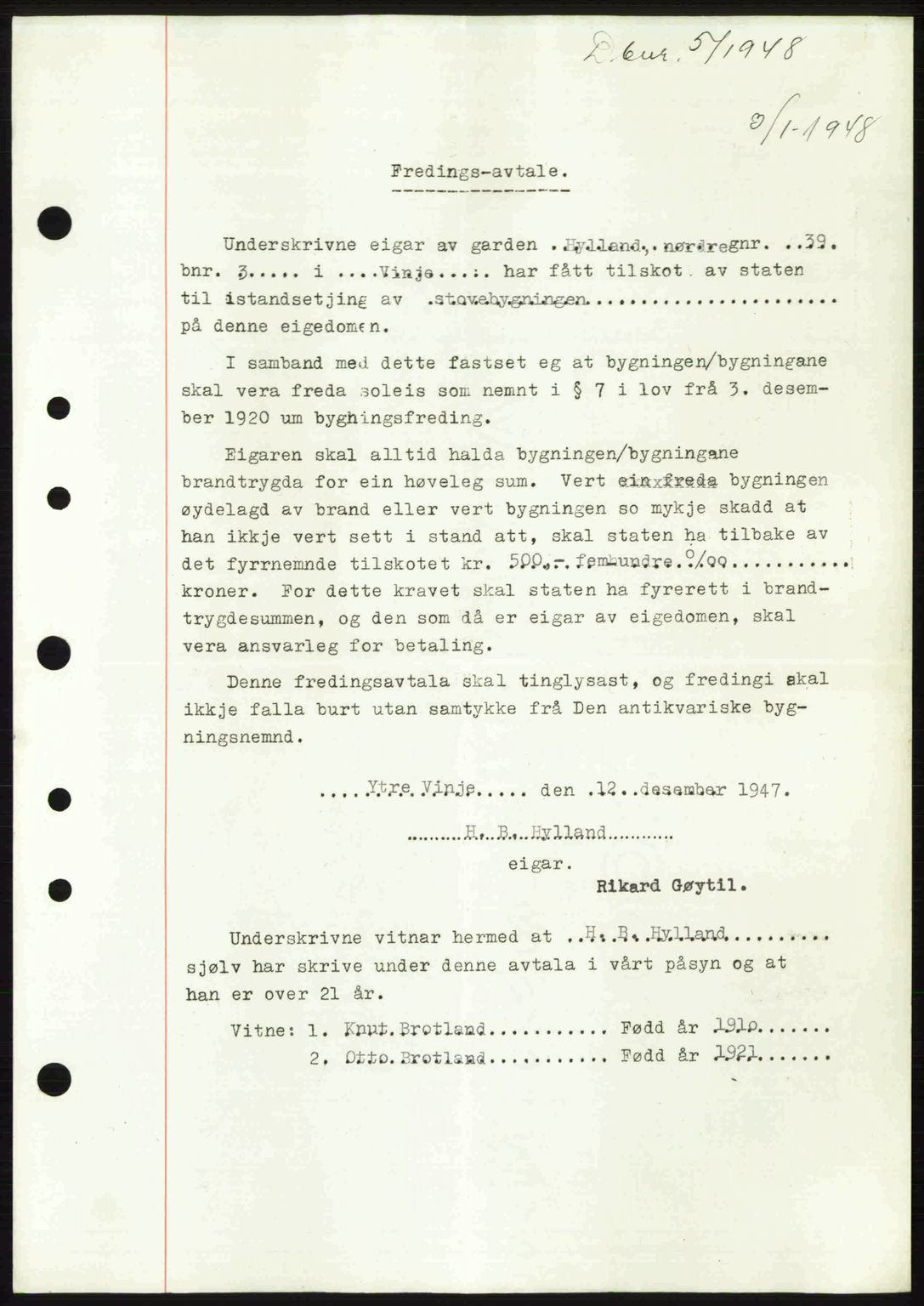 Vest-Telemark sorenskriveri, SAKO/A-134/G/Ga/Gac/L0008: Pantebok nr. A-8, 1947-1948, Dagboknr: 5/1948
